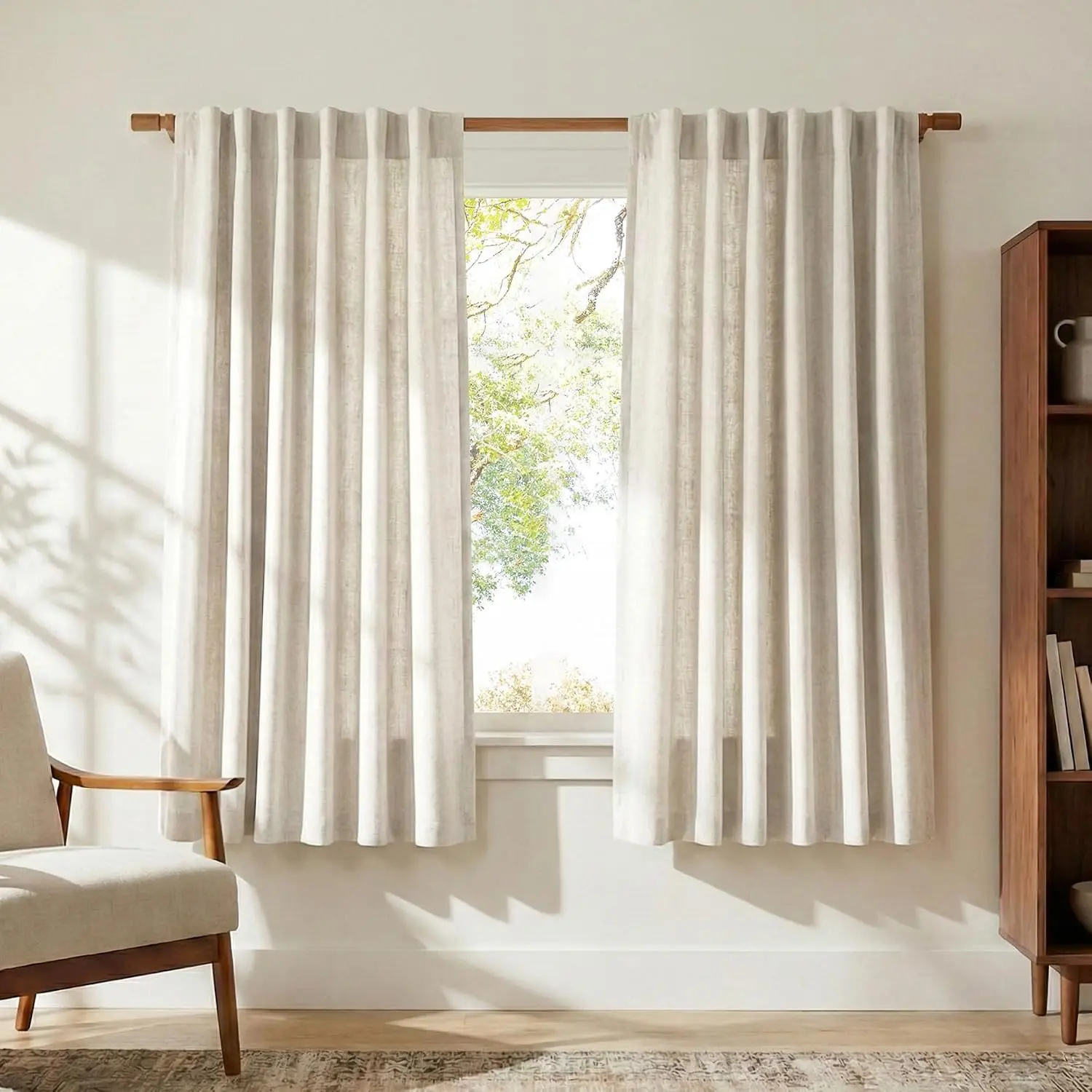 NICETOWN 2-Panels Semi Sheer Faux Linen Blend Curtains, 55in W x 63in L, Rod Pocket & Modern Back Tab, Light Filtering Solid Window Treatments for Bedroom Decor & Farmhouse Home Supplies, Two Panels