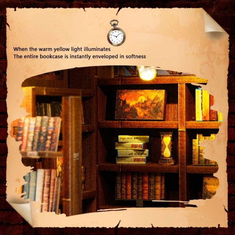 Vintage Miniature Library DIY Book Nook Kit - Dark Academia Aesthetic Bookshelf Insert - Retro 3D Wooden Puzzle Dollhouse - Perfect Gift for Book Lovers & Home Decor