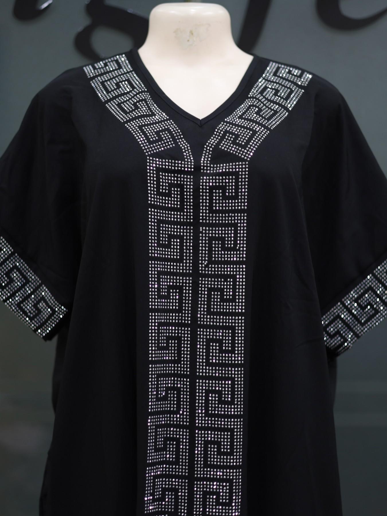 2026 African Nigerian Style Women's Islamic Clothing Rhinestone Loose Boubou Kaftan Dress, Elegant Solid Color, Muslim Ethnic Robe with Matching Scarf & Pockets, Daily Party Wear