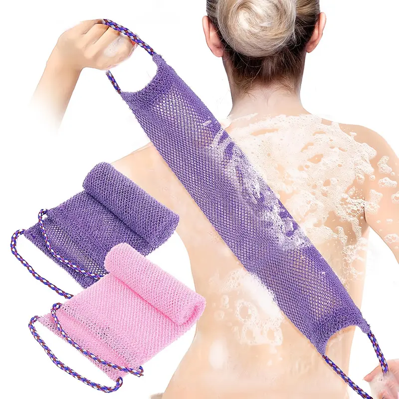 Double-Sided Back Scrubber Bath Towel Accessories - Gentle & Rough Dual Texture for Deep Exfoliating Cleaning, Premium Mesh Material with Convenient Strap, Random Color, All-Season Daily Shower Use