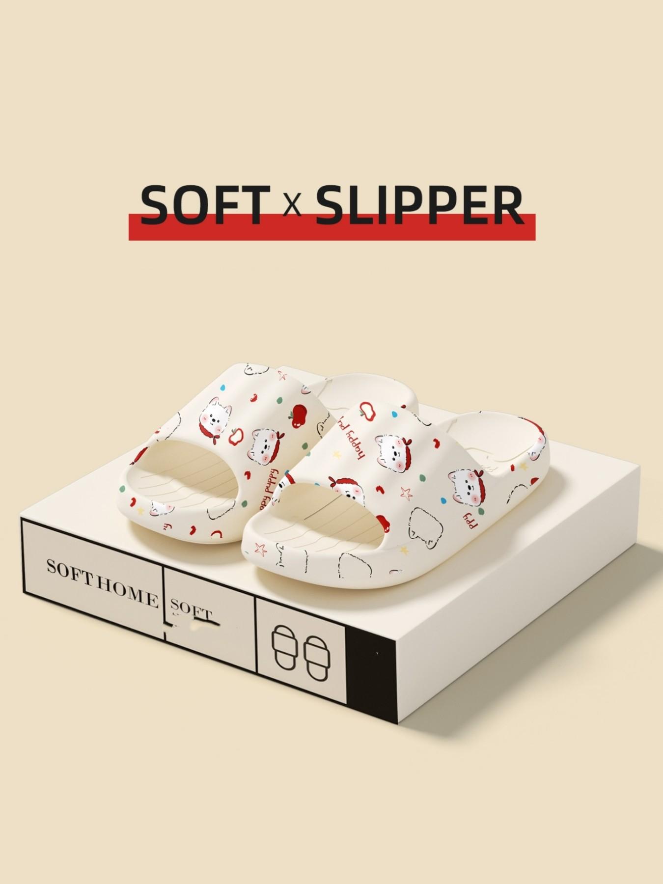 Cartoon Puppy Print Slippers, Comfortable Indoor Casual Shoes, Cute and Versatile, Perfect Gift Idea, Creative Design, All Seasons