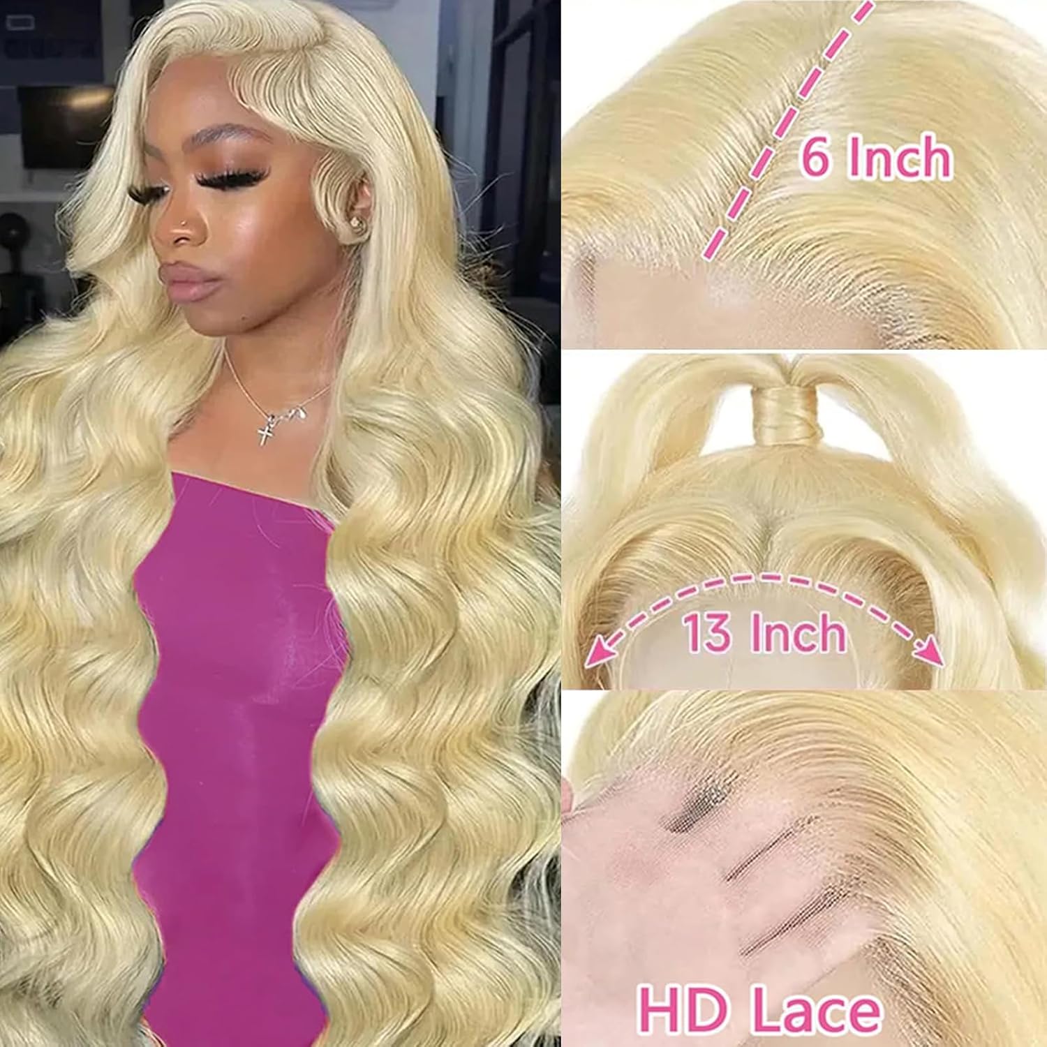 BB Face Blonde 613 Wigs Body Wave Lace Front Wigs 13x6 HD Lace Front Human Hair Wigs Pre Plucked HD Lace Wigs For Women 180 Density