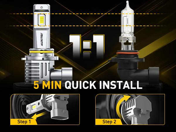 AUXITO 9005 Headlight Bulbs, 6500K White, 300% Brighter 9005 LED Bulb for High Beam Low Beam, HB3 LED Headlight Bulb, Pack of 2