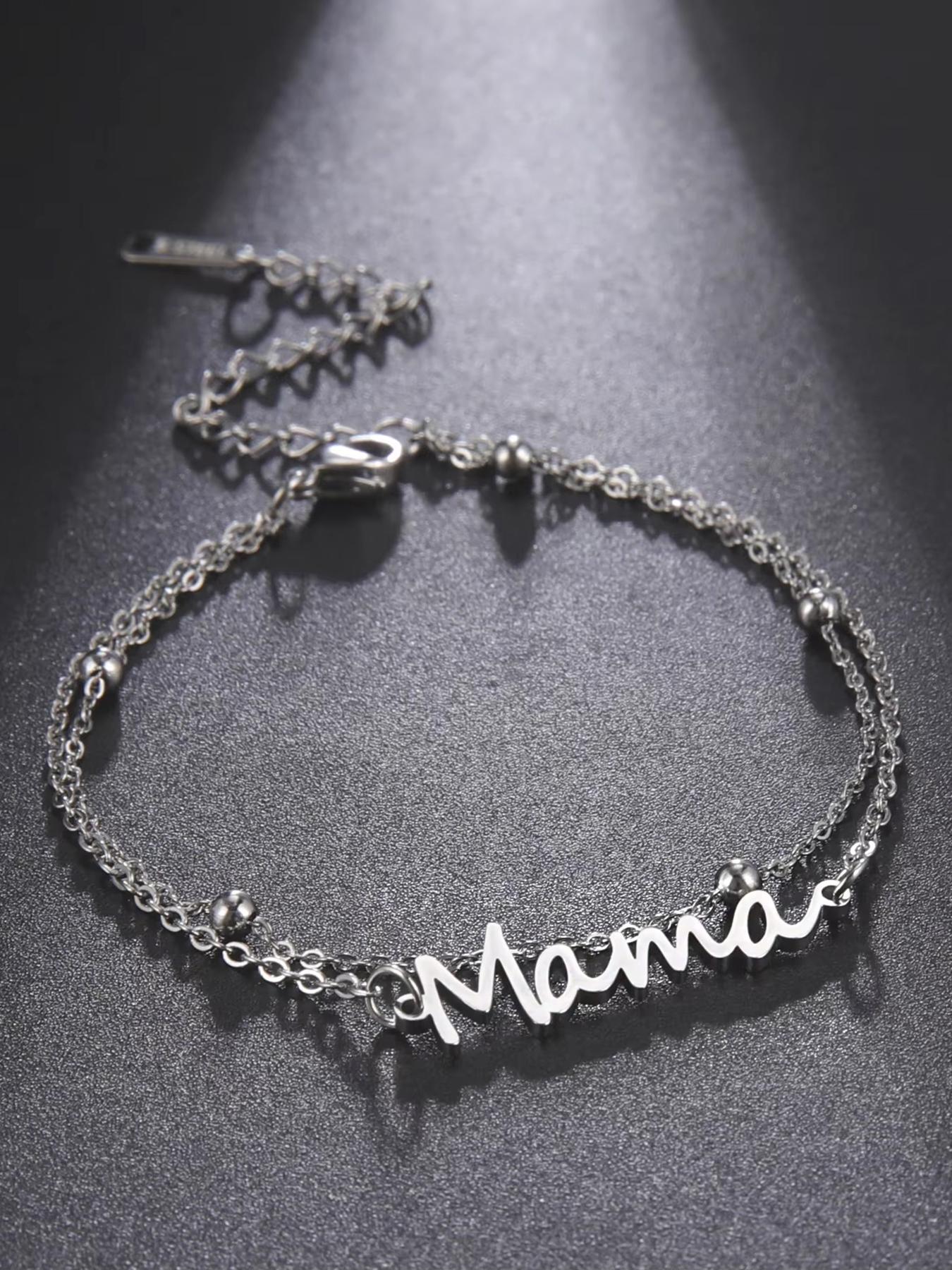 Sky Horizon Alphabet Mom Pendant Bracelet - Stainless Steel Double Layer Beaded Bracelet - A delicate mom bracelet, a gift for new moms, mothers-in-law, stepmothers, mothers, and wives on Mother's Day. Fashion accessory. Mother's Day gift, mom gift.