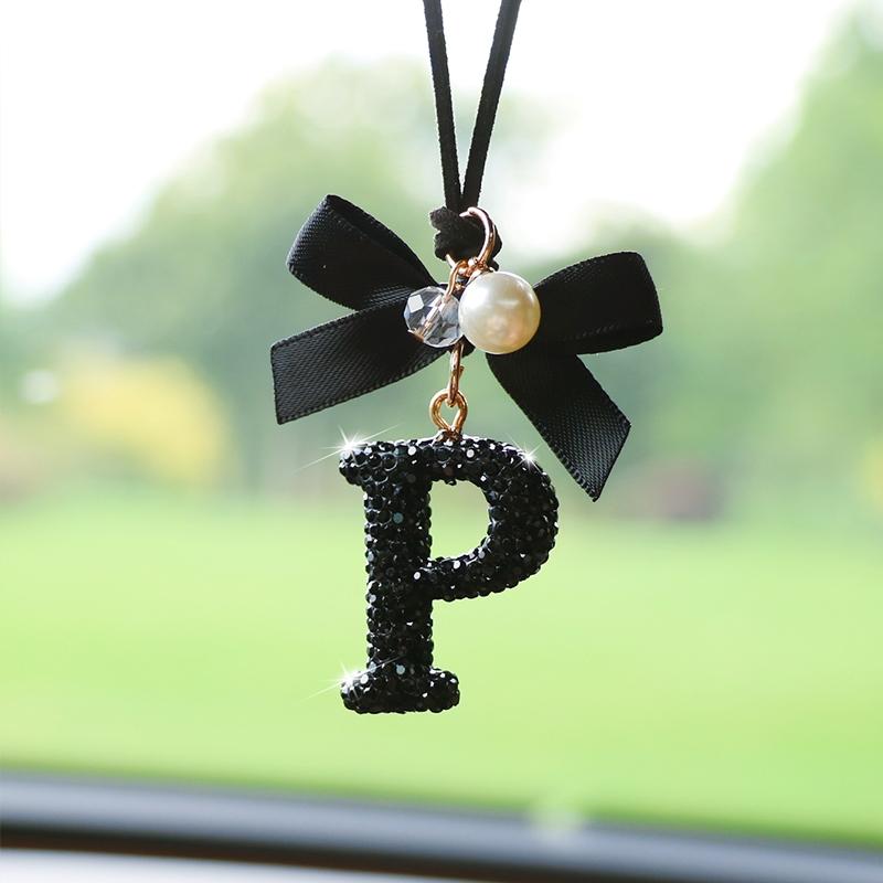 Fashion Bow Car Pendant, Letter Design Rearview Mirror Decoration, Perfect Gift for Holidays & Birthdays, Elegant Auto Accessory, Girly Car Accessories