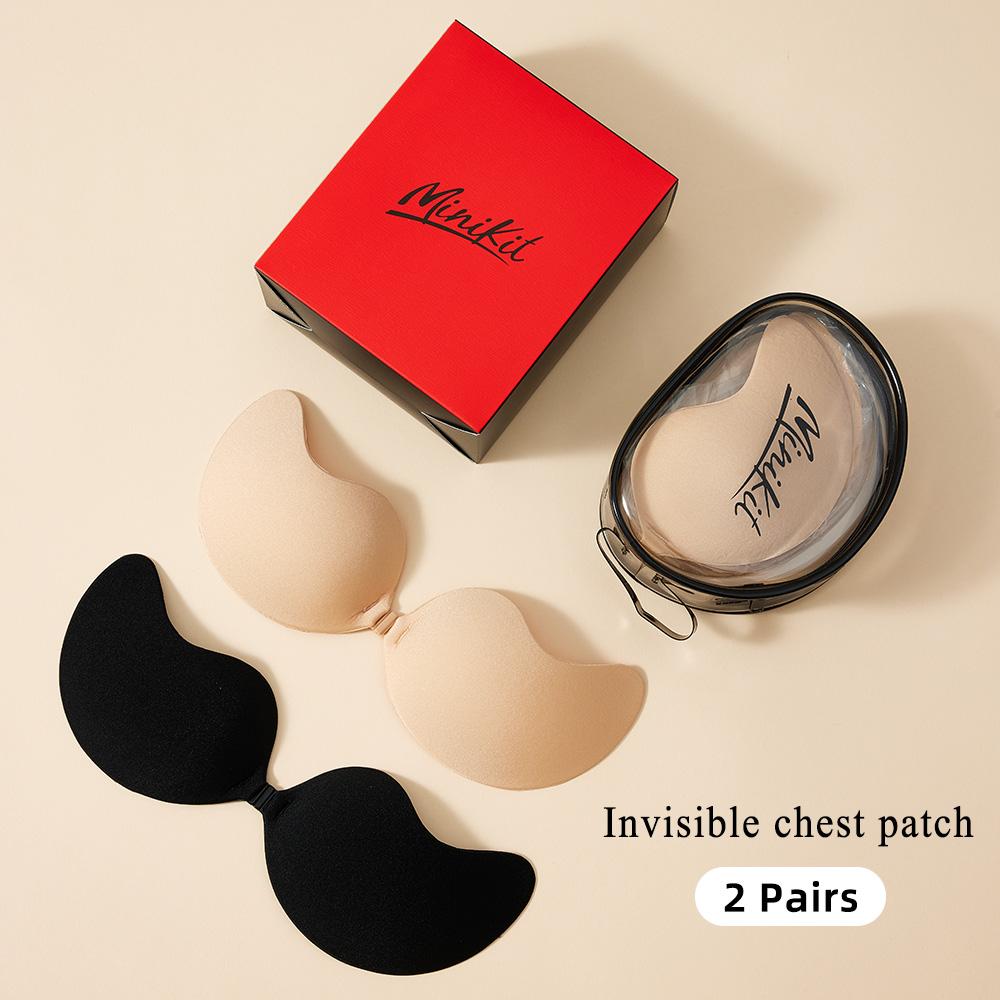 Minikit【2 pairs】sticky bra,Invisible push up Adhesive V-bra Minimalist Womenswear Comfort Basic Skin+Skin straplessbra wireless bras for women Bridal straplessbra