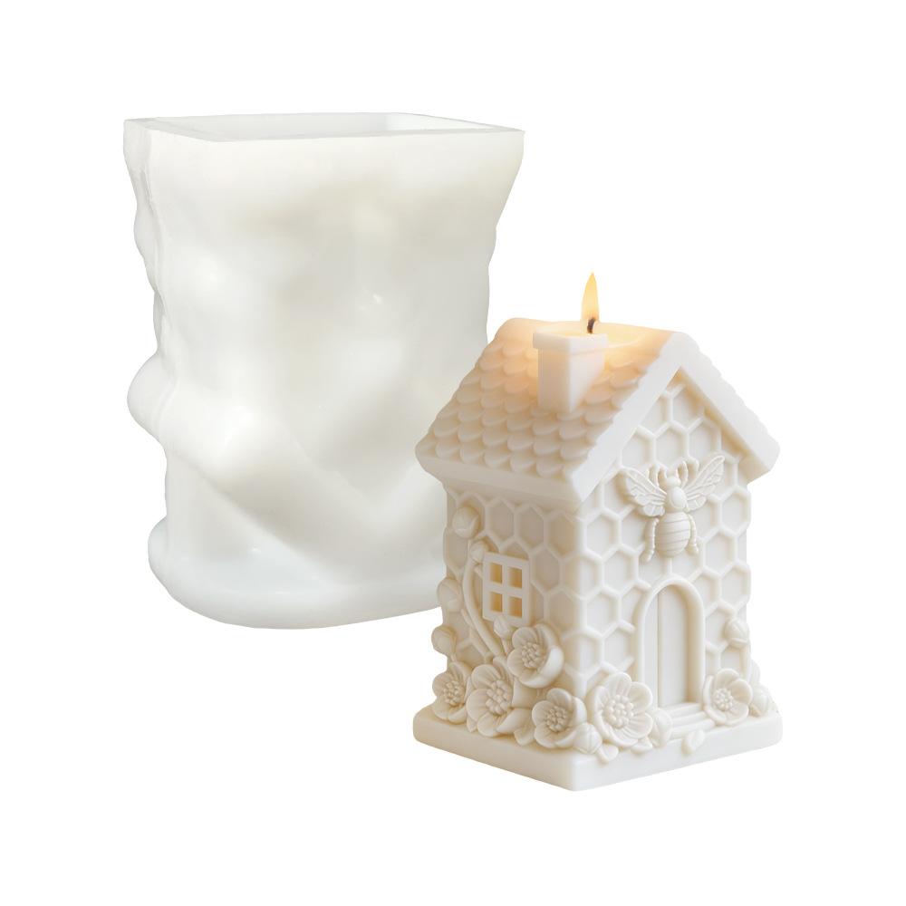 Honeycomb Small House Embossed Flower Candle Mold DIY Honeycomb Hut Shape Multifunctional Aromatherapy Plaster Epoxy Soap Mold Easy To Release Creative Handmade Ornaments