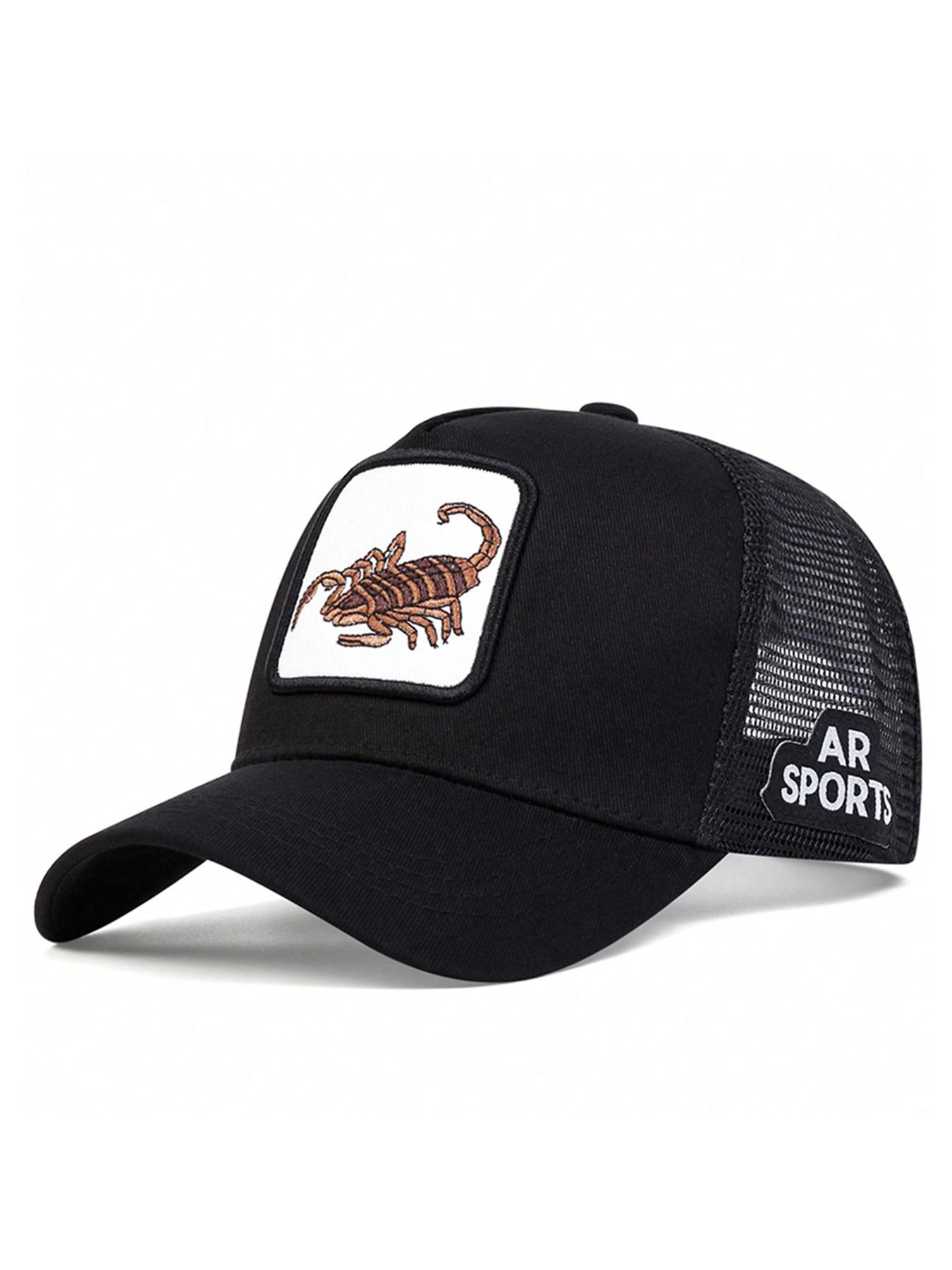 Unisex Scorpion Embroidered Baseball Cap, Adjustable Trucker Hat, Adjustable Sun Protection Hat for Outdoor Travel Beach Vacation, Breathable Mesh Design