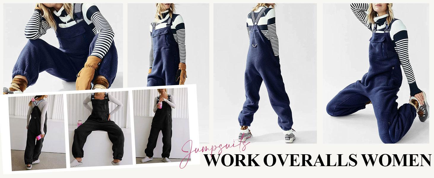 Yeokou Women  Fleece Overalls One-piece Bibs Jumpsuits Adjustable Suspender Straps Warm Winter Fuzzy Ski Pants