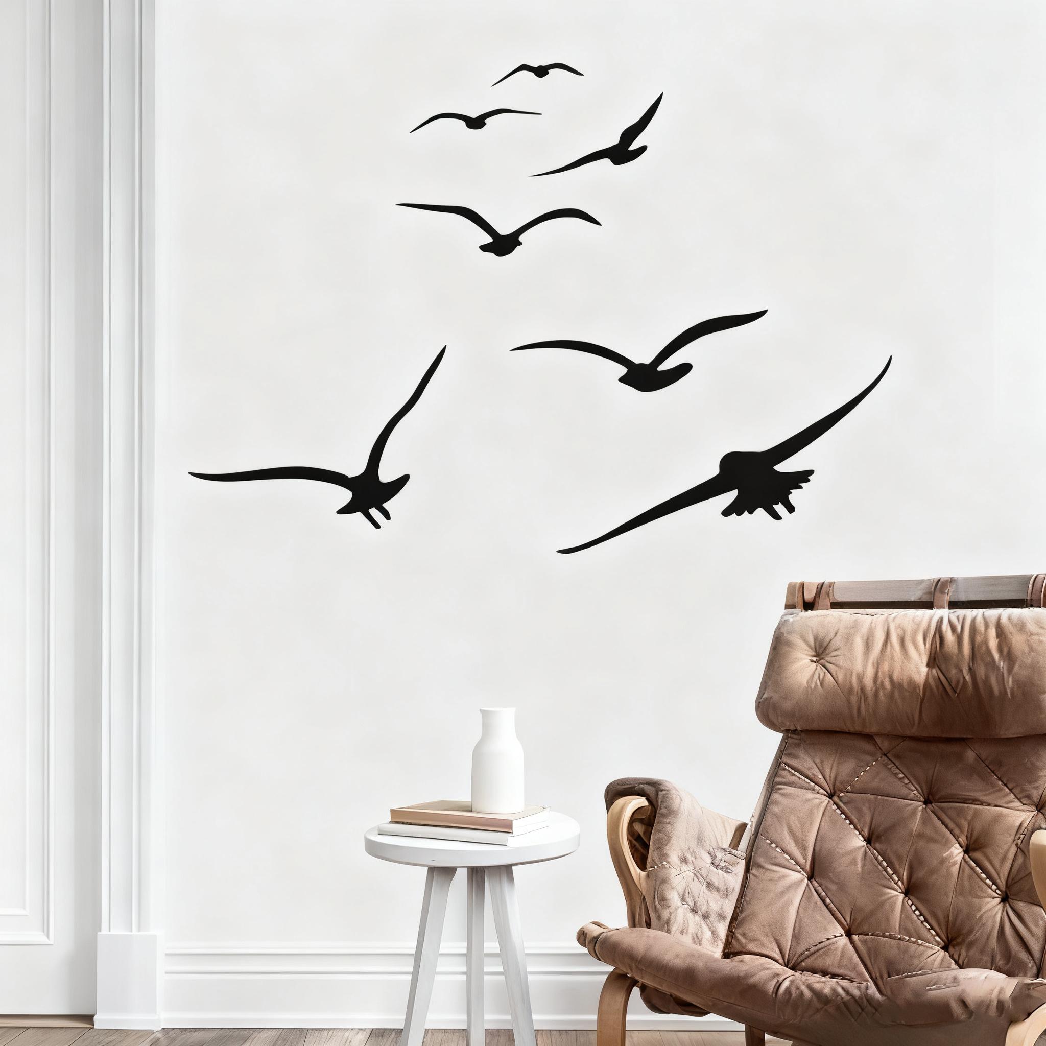 1pc Black Flying Seagulls Wall Sticker, Suitable for Living Room, Bedroom, Cabinet, Bathroom Background Wall Decoration, Home Decor, Wall Decoration