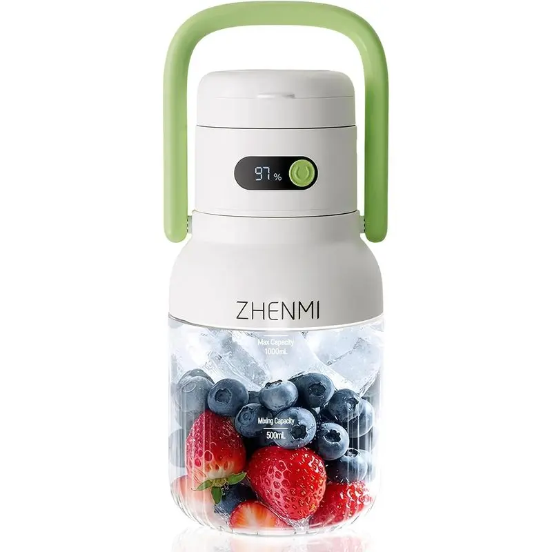 33oz Compact Stainless Steel Portable Blender, Cordless Smoothie Maker with 12 Blades, 18000RPM Motor, USB-C Rechargeable, LED Display, Leakproof Sip Lid, Green