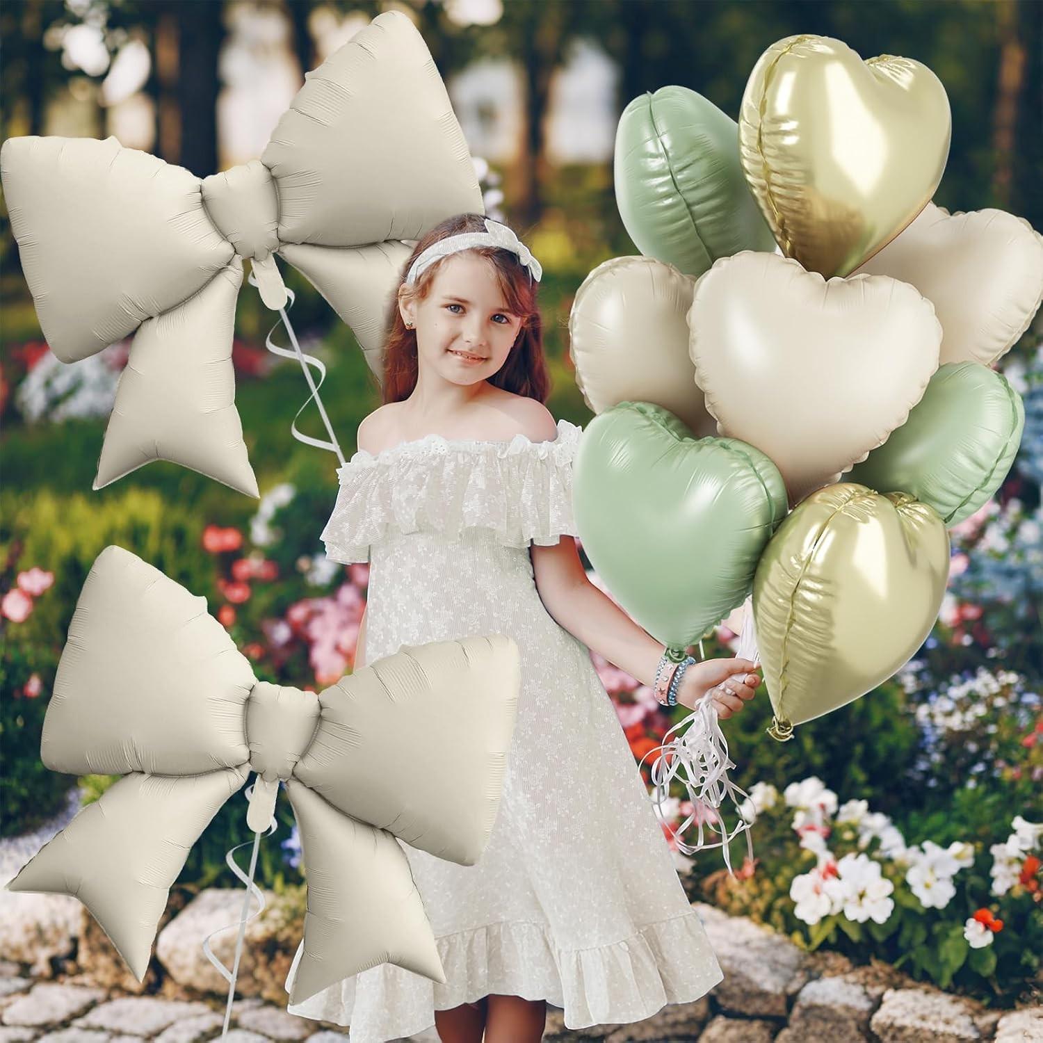Green gold heart-shaped bow balloons, 8 18 inch heart-shaped balloons and 2 38 inch bow balloons (with 2 accessories), suitable for boys, girls, baby showers, wildlife park jungle birthdays, wedding party decorations