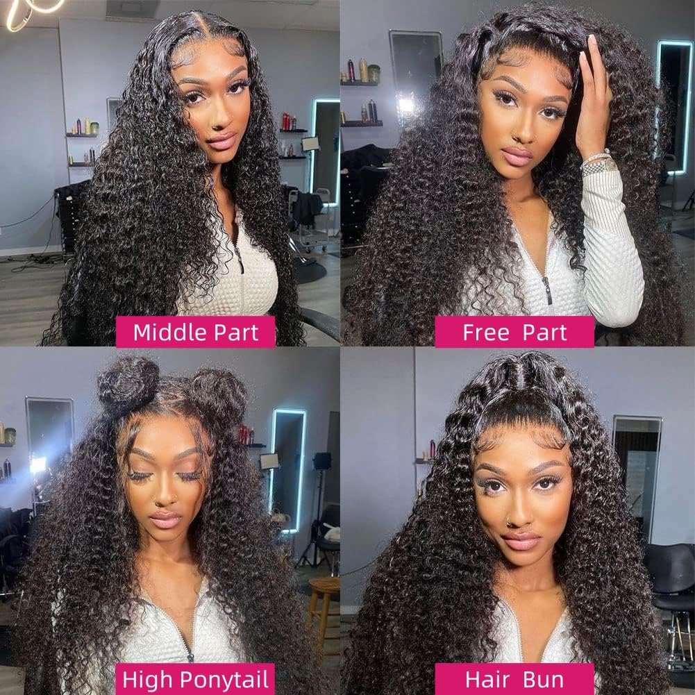 Bling Hair 32inch Kinky Curly Lace Front Wigs Human Hair Pre Plucked 180% Density 13x4 13x6 HD Transparent Lace Frontal Curly Wigs Human Hair Deep Curly Human Hair Wigs For Women Natural Black #SummerVibes summervibes