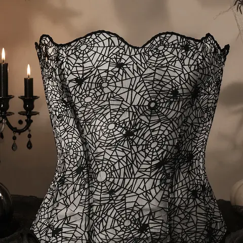Women's Random Pattern Lace Up Shapewear Tube Top, Elegant Contrast Lace Corset Top, Tummy Control Shapewear for Women