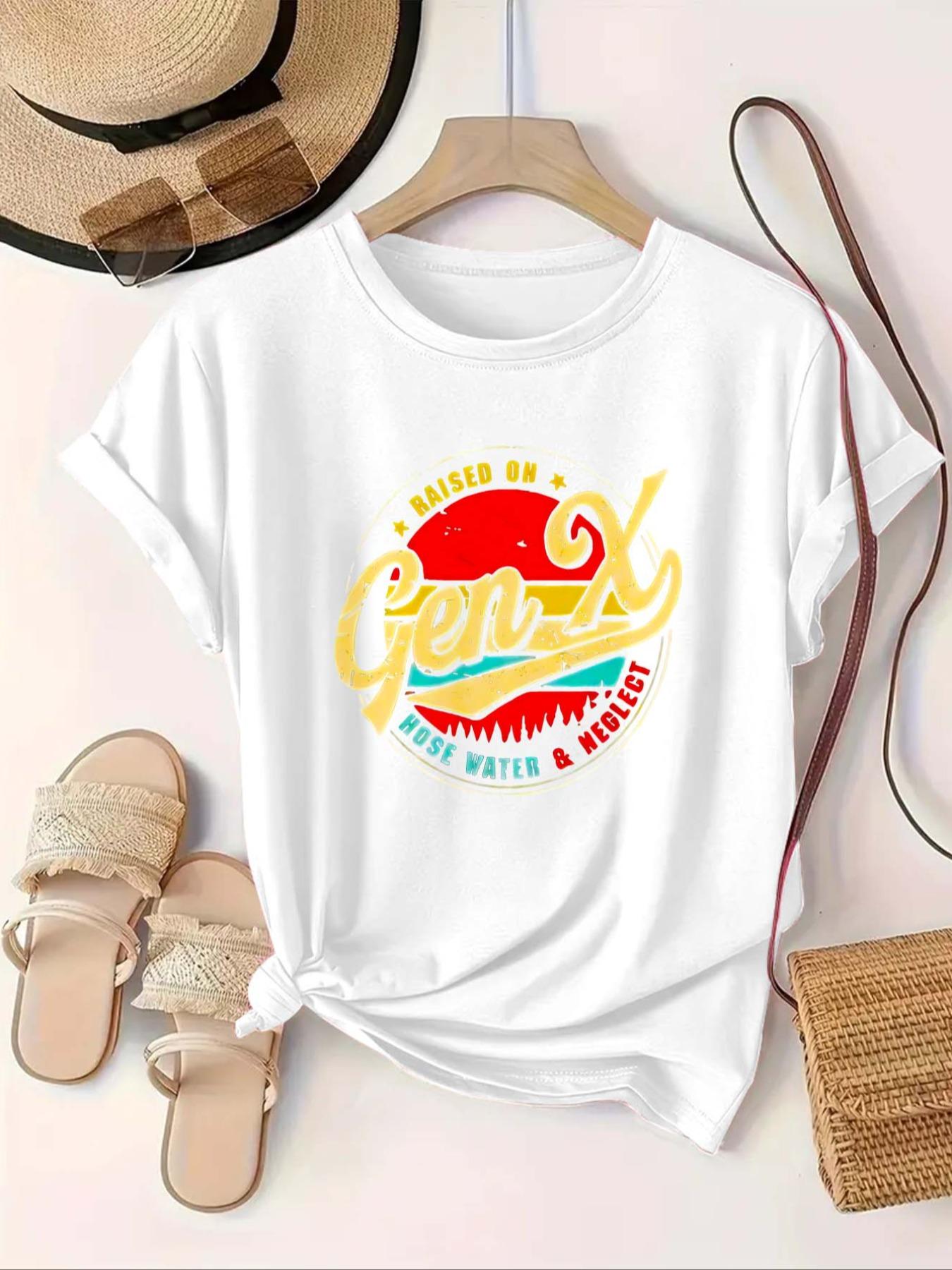 [Plus Size] Letter Print Round Neck Tee, Vintage Casual Short Sleeve Fitted T-shirt for Daily Wear, Women Plus Clothing for All Seasons, Womenswear