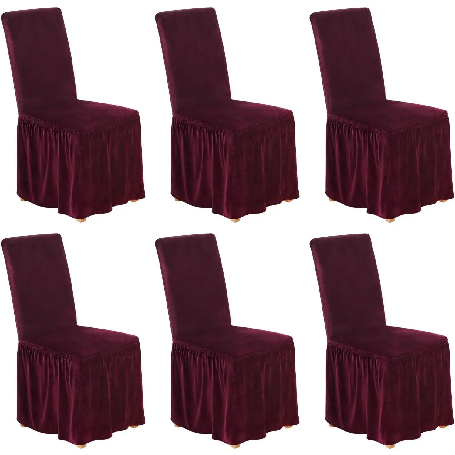 Spandex Chair Covers for Dining Chairs Covers Set of 6 Removable Dining Room Chair Covers with Skirt Parson Chair Slipcovers Washable Chair Protector for Wedding(Wine Red)