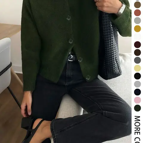 【Black Friday】Autumn & Winter Women's Casual Knit Cardigan, Elegant Vintage Round Neck Fitted Sweater, Simple Lazy Basic Style, Long Sleeve Knitwear