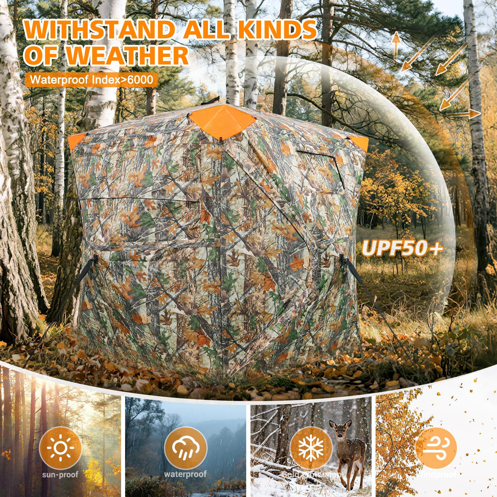 Bearbro Portable 270° /360° See Through Hunting Blind Pop-Up Ground Blind with Tie-downs & Carrying Bag for Deer, Duck and Turkey Hunting,New upgraded version, featuring 4 reflective triangular fabrics,TikTokshopBlackFriday