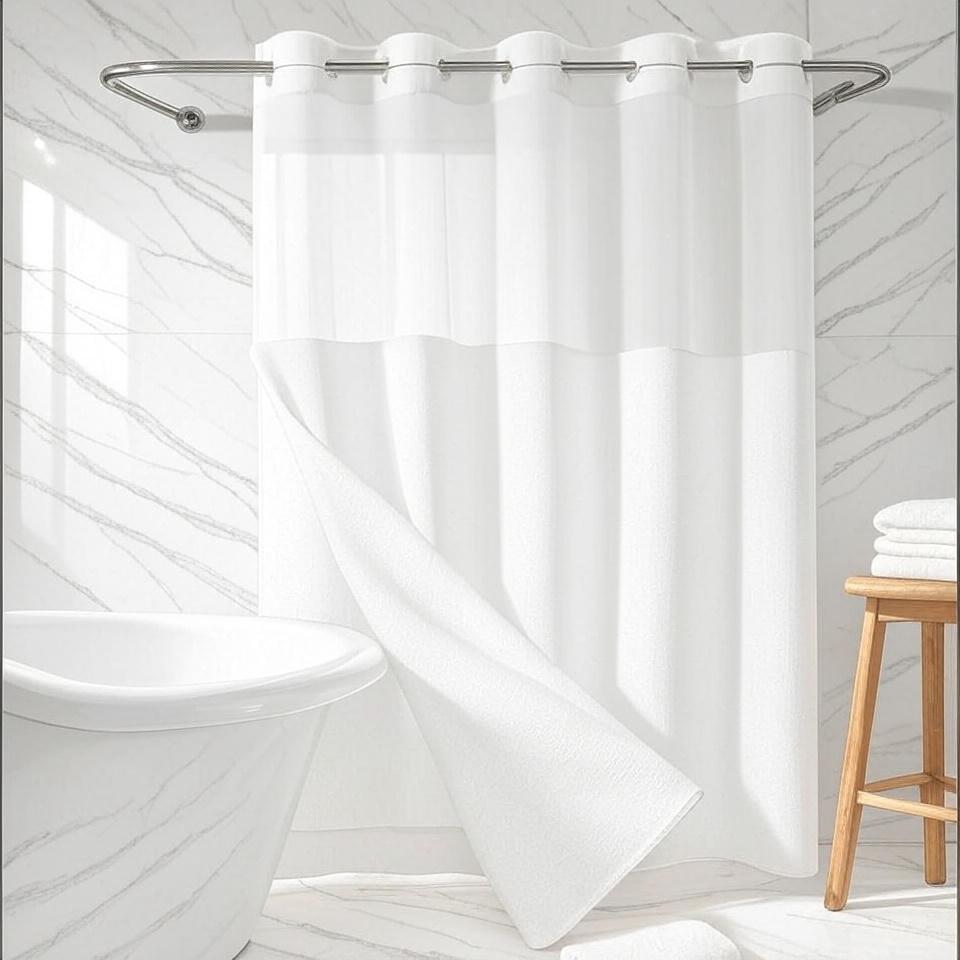 Double Layer Large Ring Waffle Bath Curtain, Waterproof Anti-Mold Shower Divider, Dry Wet Separation, Bathroom Privacy Screen