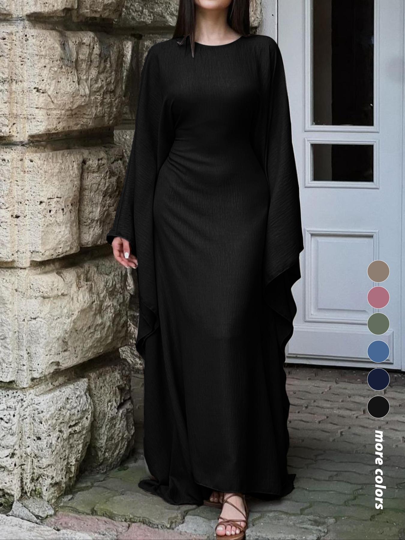 Women's Solid Color Loose-Fitting Batwing-Sleeve Long Dress, Casual Everyday Wear, Womenswear, Minimalist Chic Summer Woven Fabric Dress, Perfect for Relaxed Outings