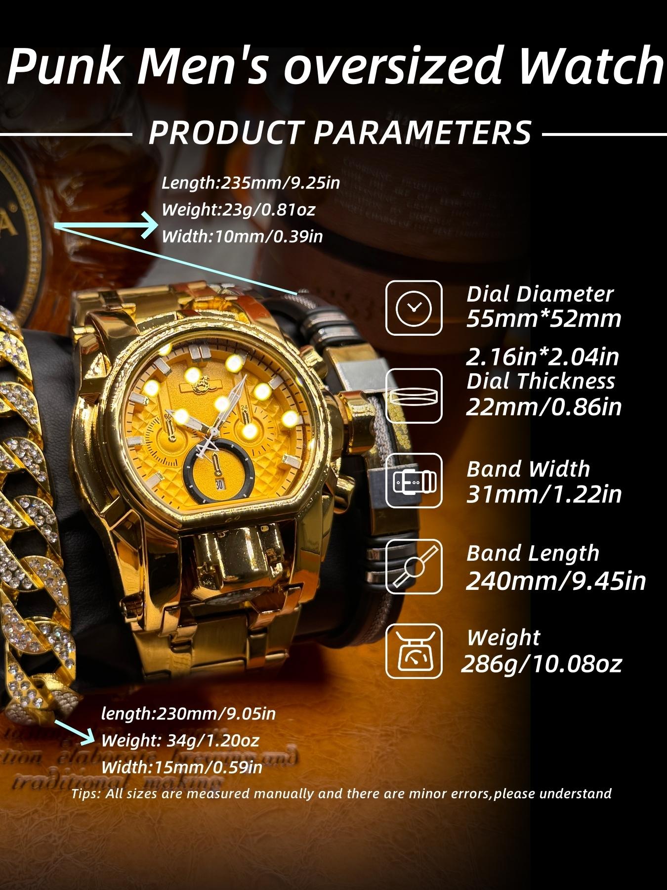 Compass Punk Oddity Men's Watch Fashion Wristwatch Punk Style Watch – Trendy Youth Gold Steel Glow-in-the-Dark Swag. Hot Gift Timepiece Quartz Watch Fashionable Wristwatch