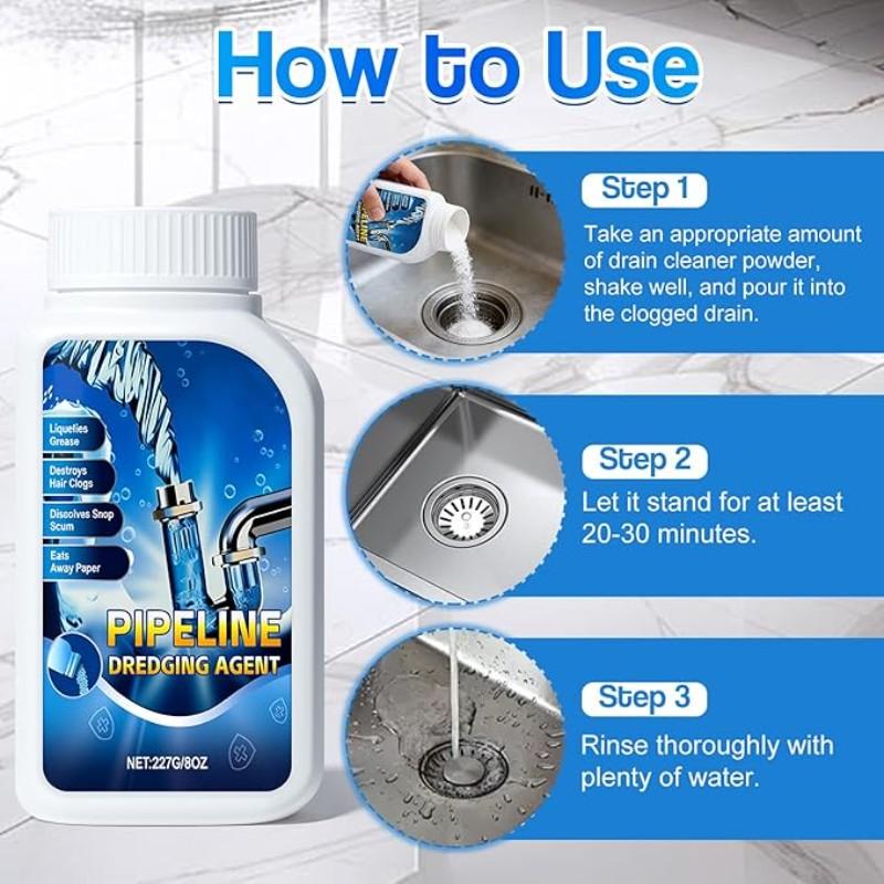 Strong Drain Cleaner for Kitchen, Fast Acting Drain Clog Remover, Powerful Grease Dissolver for Bathroom, Pipe Cleaning Solution for Homeowner