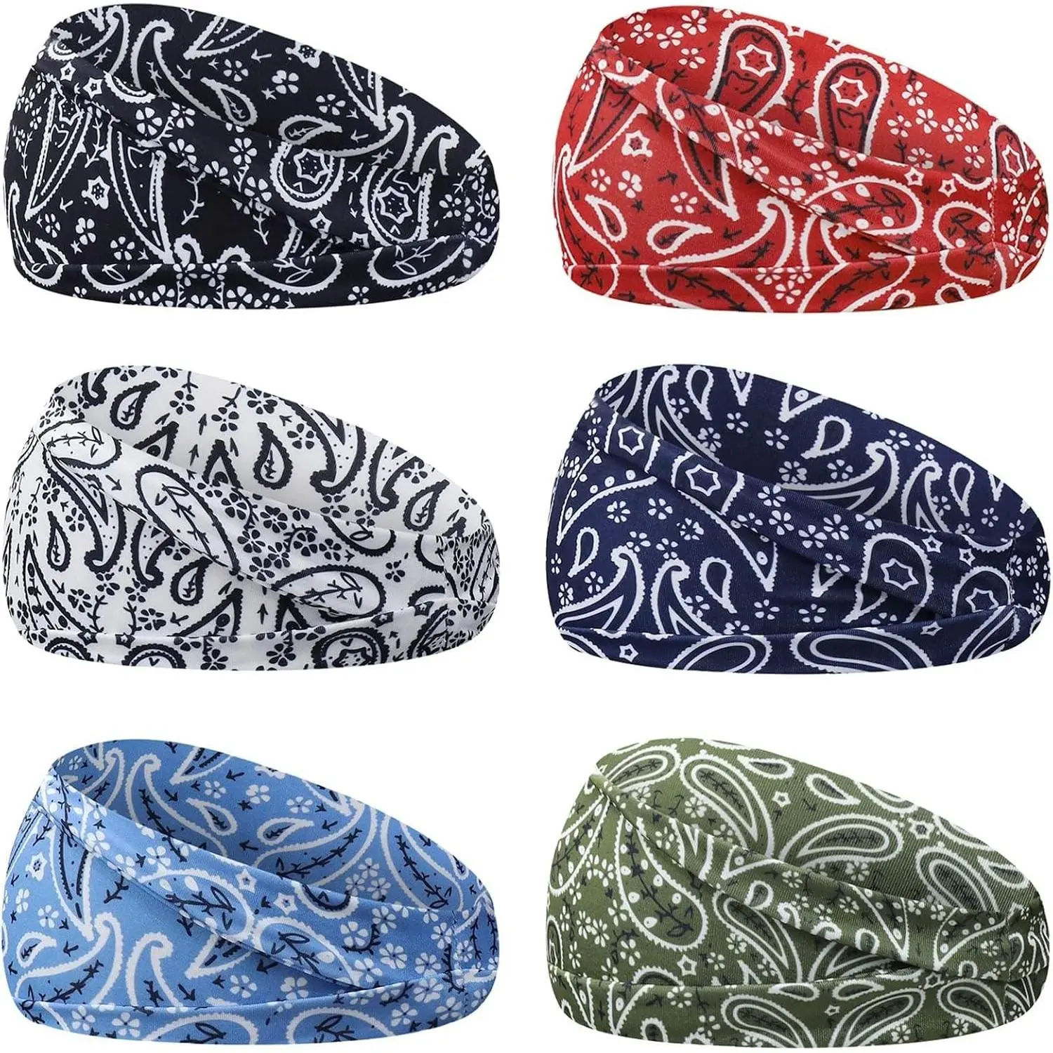 6Pcs Sports Headbands for Women & Men - Elastic Sweatbands, Wide Thick Hair Wrap for Workout, Yoga, Running, Cooling Headband