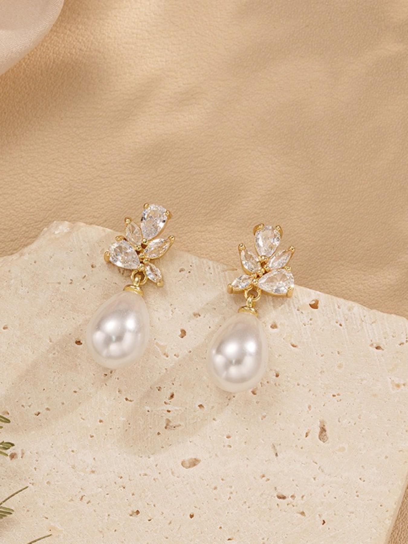 Pearl and Zirconia Pendant Earrings—Perfect for everyday wear, weddings, formal events, and bridal jewelry—An ideal gift for Mother’s Day, anniversaries, and birthdays