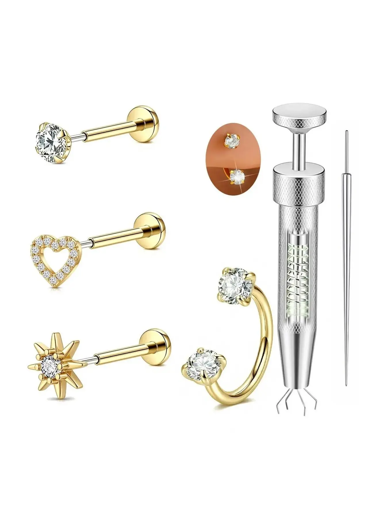 20G/18G Push in Nose Stud Surgical Steel Horseshoe Nose Rings Threadless Flat Back Cartilage Earrings Helix Tragus Nose Piercing Jewelry Hypoallergenic Nose Rings Studs for Women Men