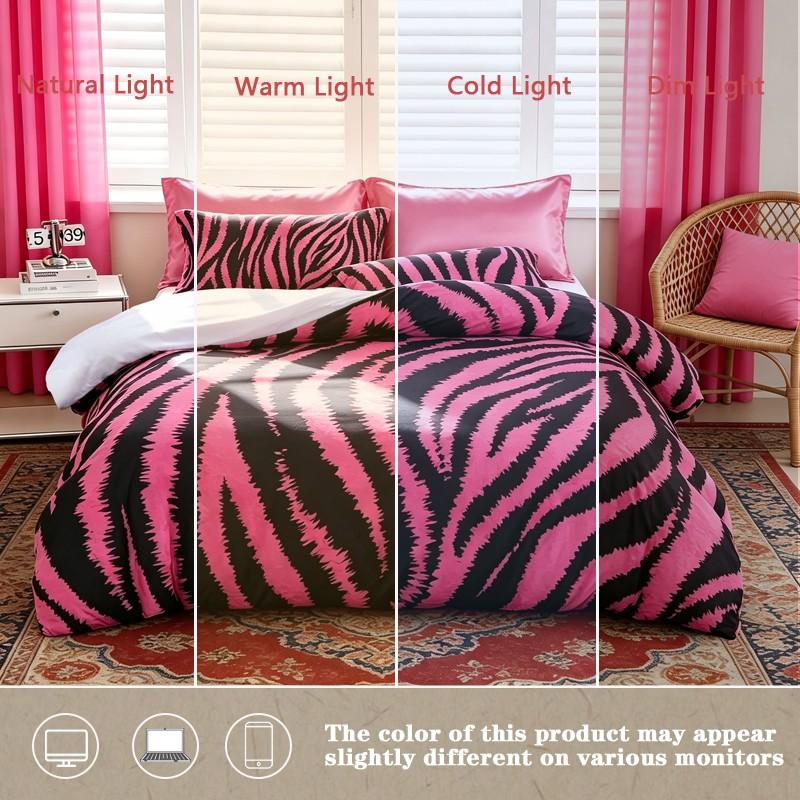 3Pcs Pink Zebra‑Print Duvet Cover Set, 1 Duvet Cover + 2 Pillowcases, No Inserts, Zipper Closure for Easy Removal & Washing, Soft Comfortable Fabric, Stylish Bedroom Decor, Perfect Gift Choice