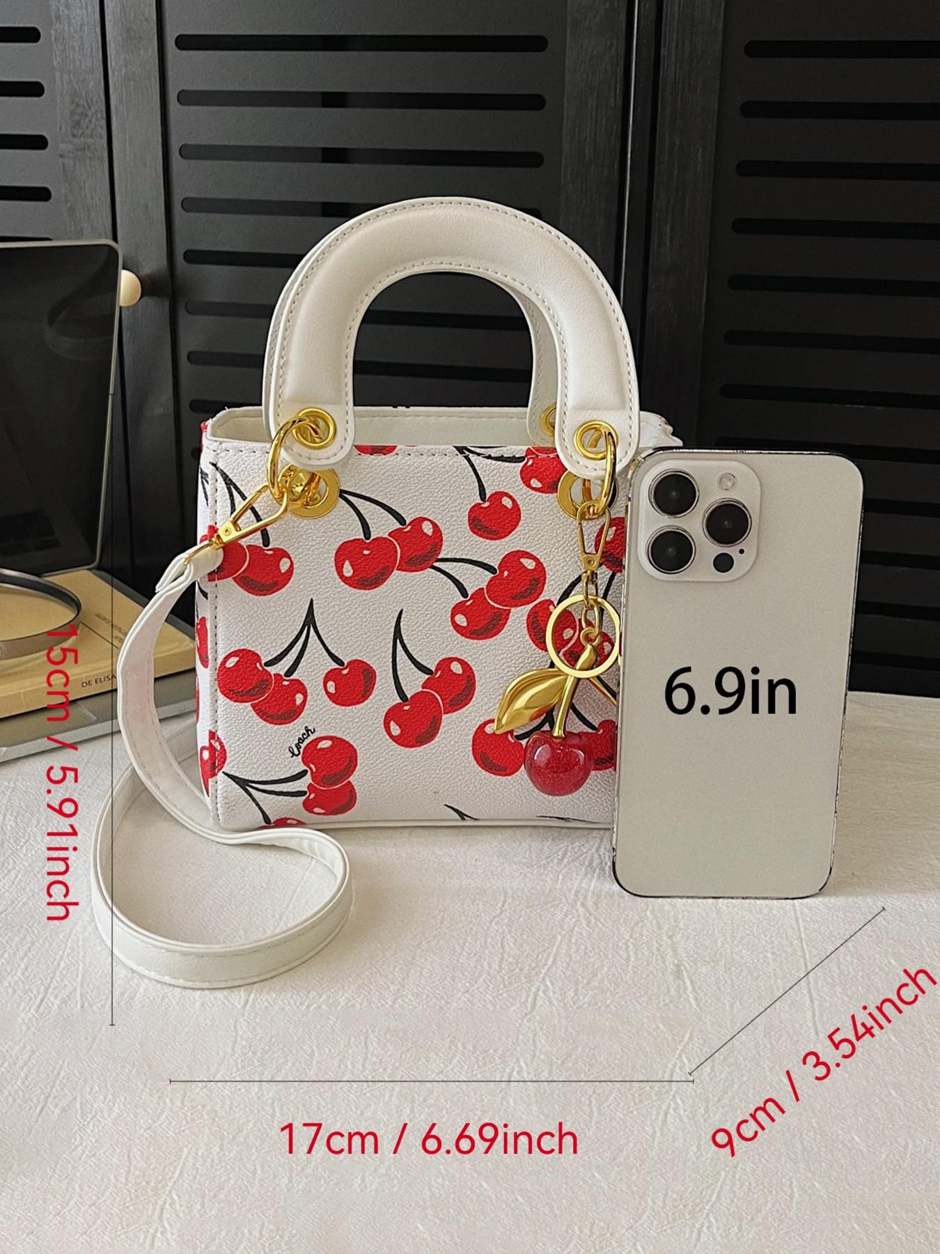Background Cherry Print Mini Two-In-One Bag, Valentine's Day Gift, Sweet Girl Style, Perfect for Date, Romantic Exclusive