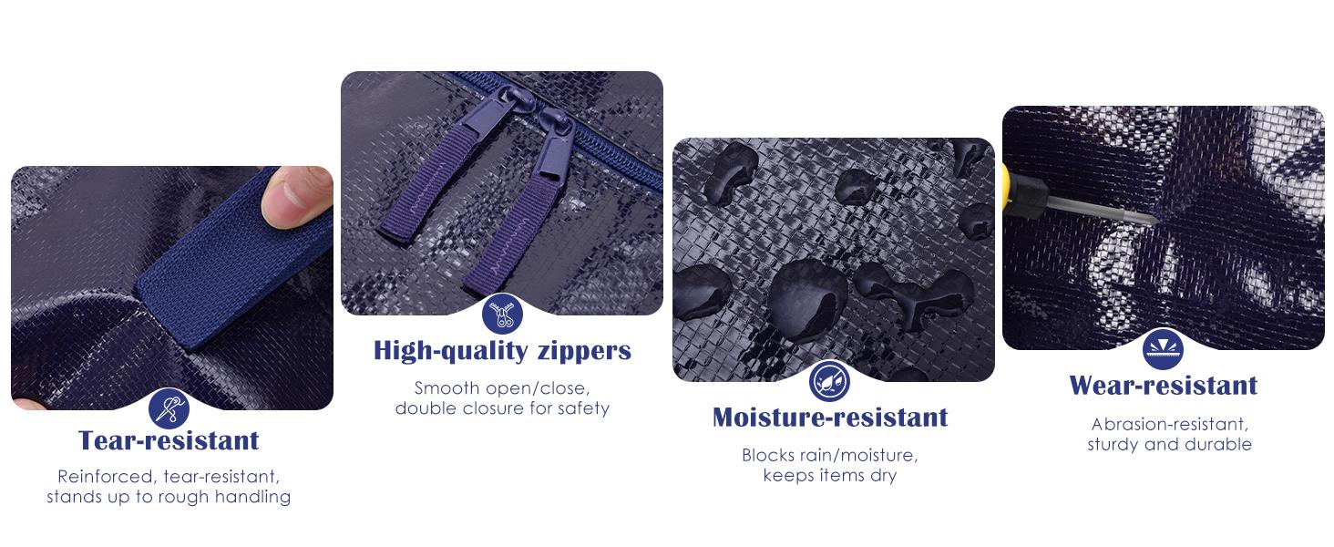 6 Pack Extra Large Heavy Duty Moving Bags with Reinforced Zipper & Wide Handles Moisture-Resistant Storage Bins Packing Cubes for Clothes College Dorm Travel and Home Organization Black Organiser