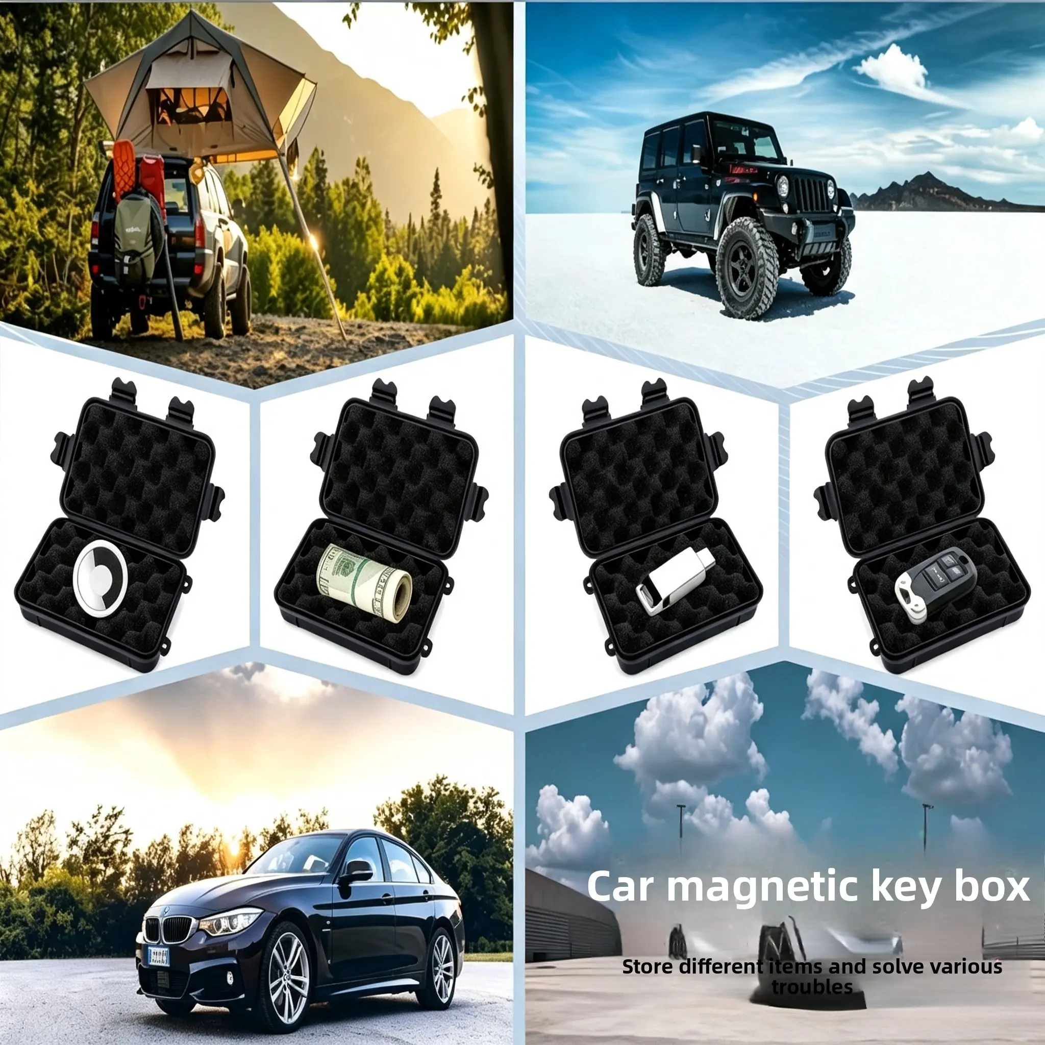 Car Magnetic Key Box Car Bottom External Three Strong Magnetic Storage Box Outdoor EDC Security Anti-theft Storage Tool Box