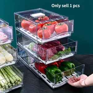 Transparent Rectangular Plastic Storage Box, Stackable Drainage Food Container, Kitchen Refrigerator Organizer, 1pc Drawer Style, Stackable Fridge Organizer