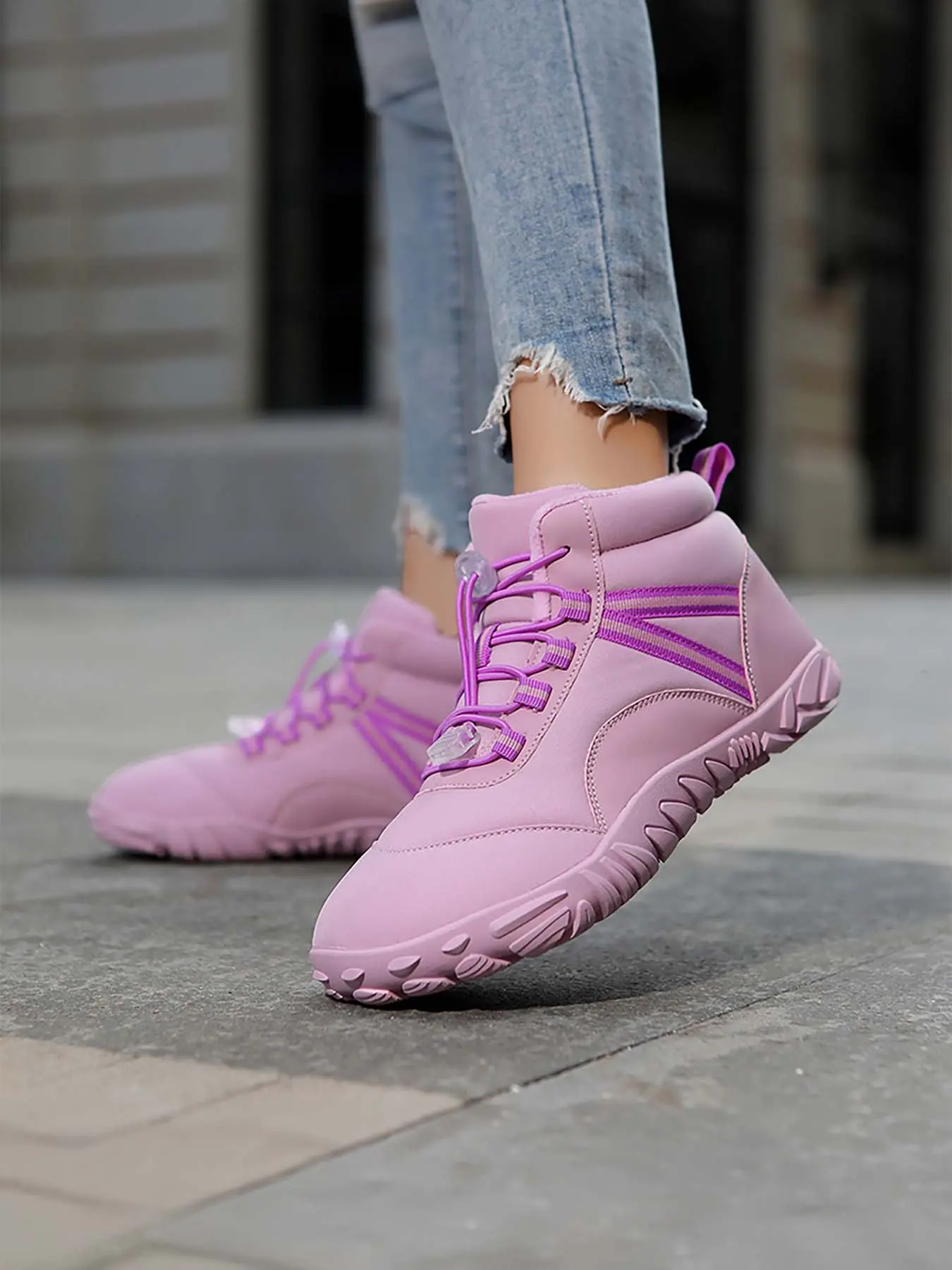 Women’s Fleece Lined Warm Barefoot Snow Boots, Wide Toe Box Zero Drop Quick Slip-On Lock Drawstring, Water Resistant Non-Slip Winter Ankle Boots for Commute & Trail Hiking