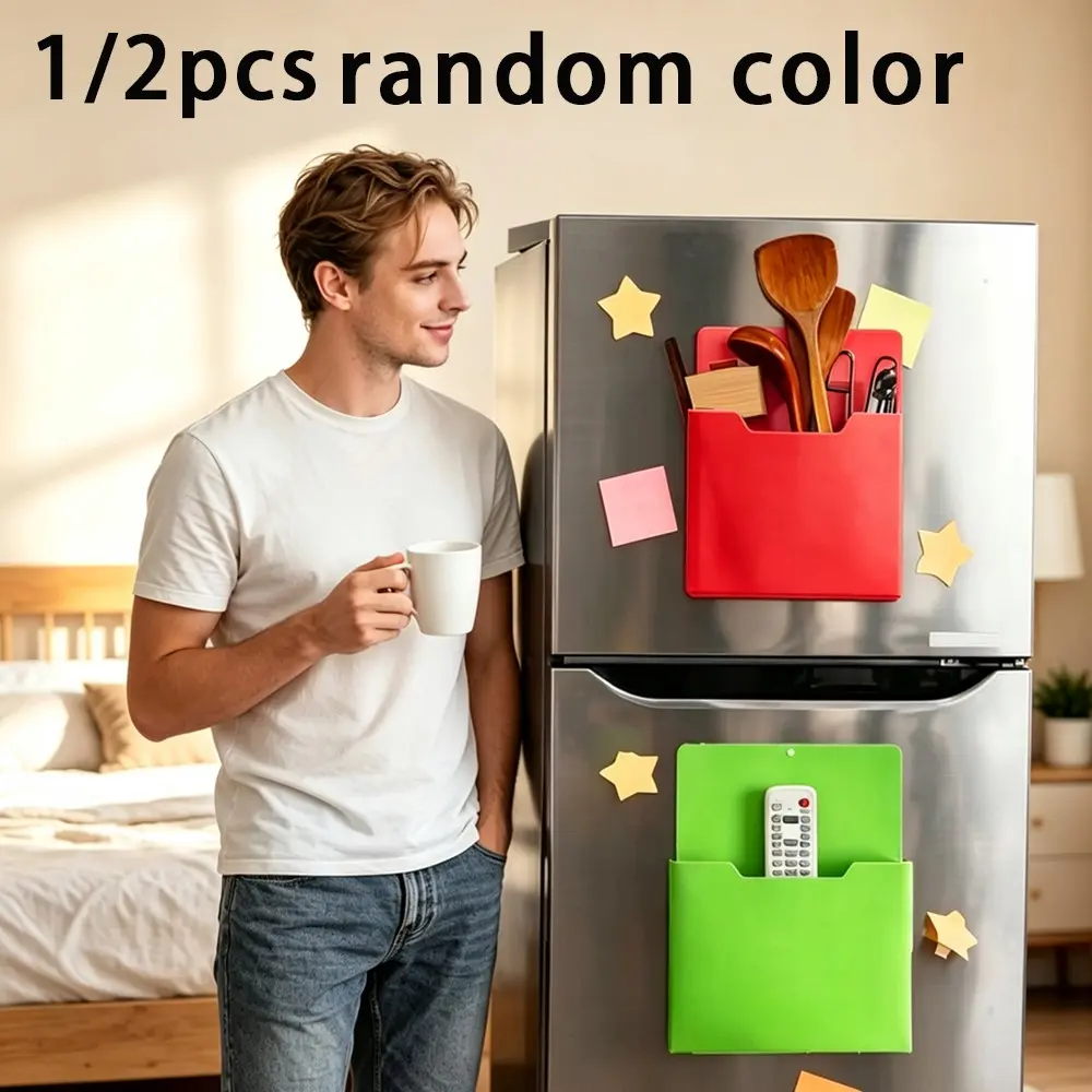 Magnetic A4 Folder for Refrigerator Blackboard, Wall Mount File Organizer, Deep Slot Design, Multi-Functional Storage, Random Color