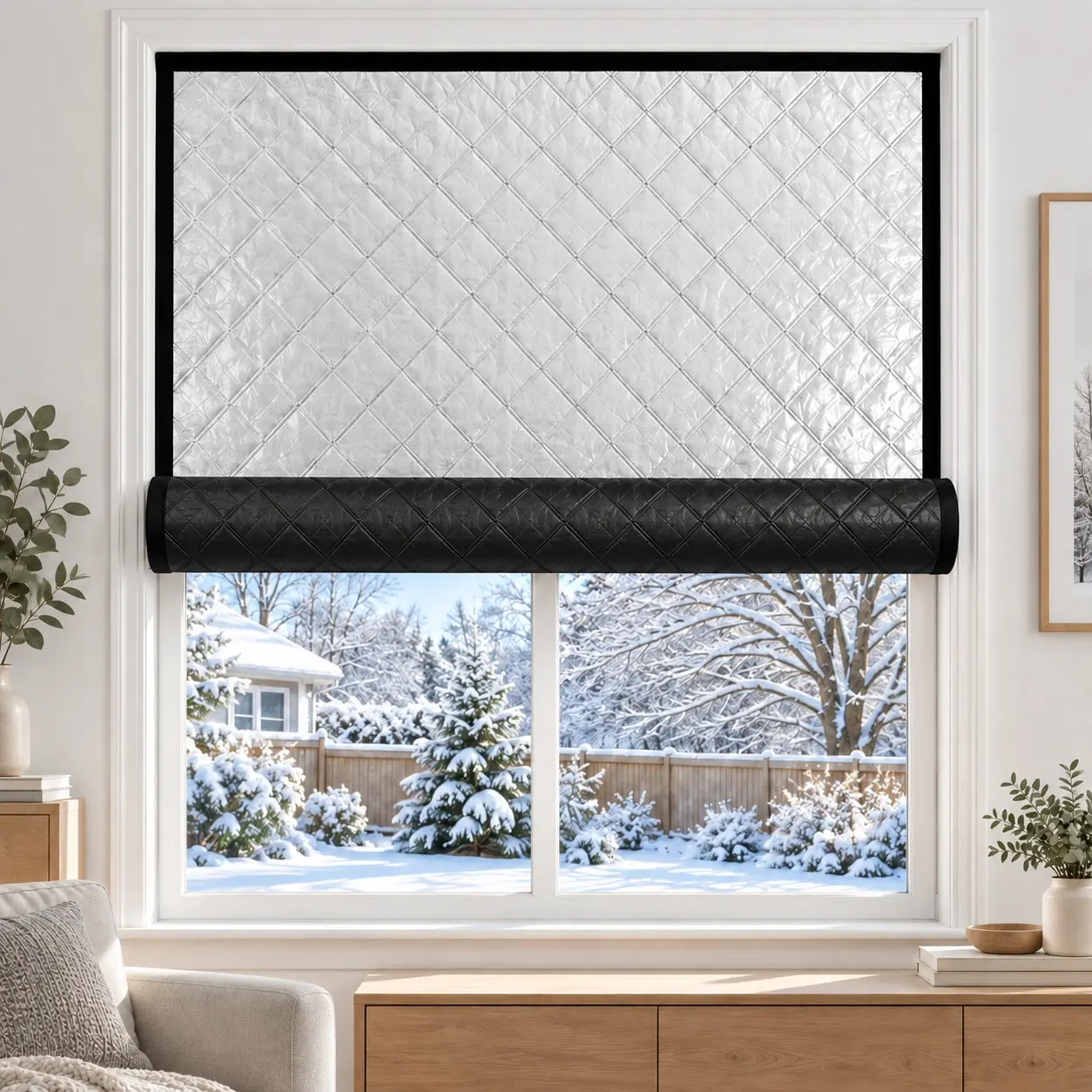 Thermal Insulated Window Cover for Winter, No-Drill Installation, Removable Draft Blocking Curtain for Bedroom and Living Room