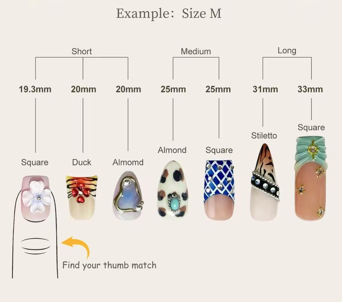 jojo:20sets handmade press-on nails selectable size and length random style