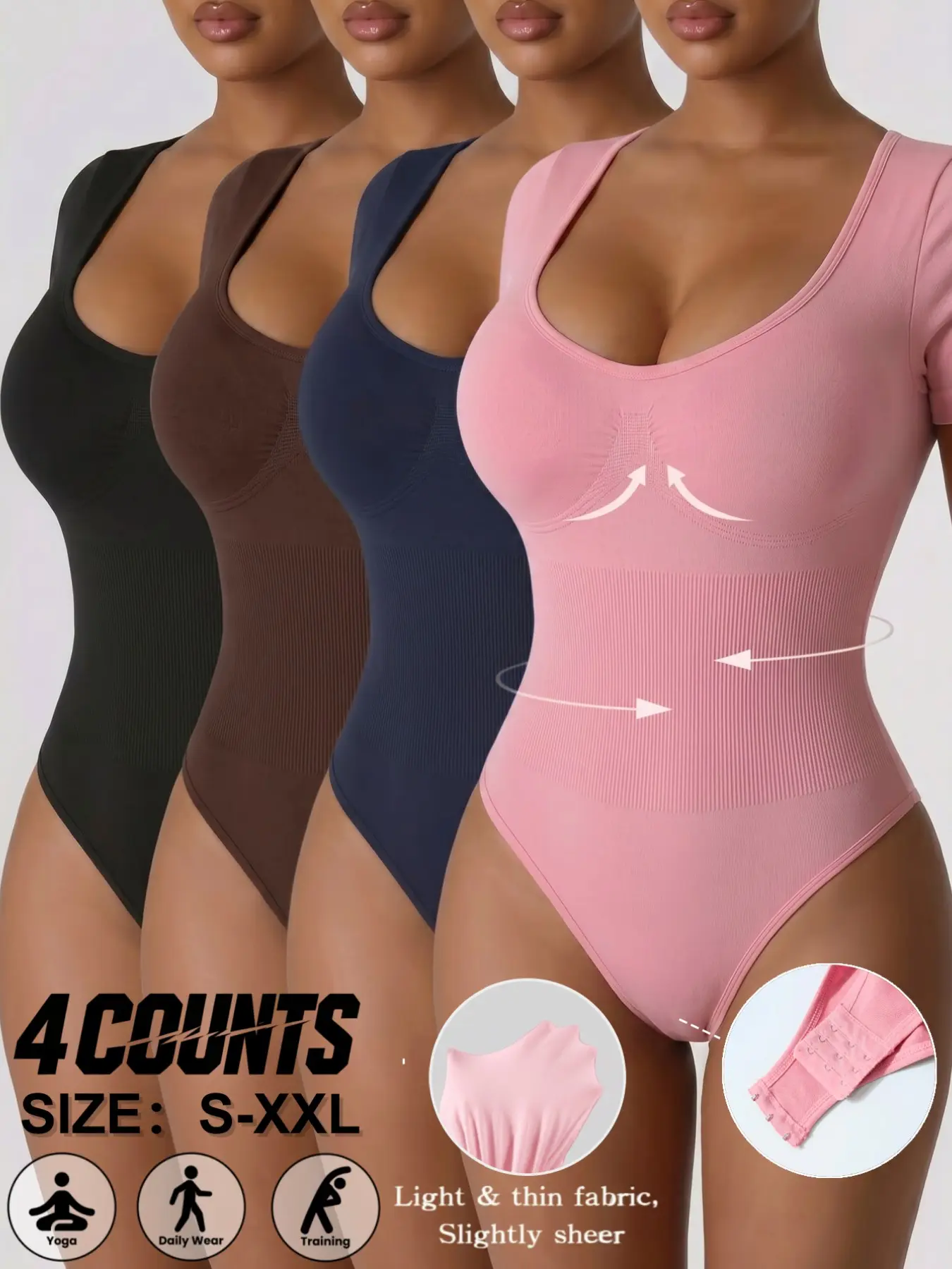 Women's Seamless Ribbed Abdominal Control Sleeveless Bodysuit, No Bra Padding, Adjustable Buckle, Soft High Stretch, All Seasons