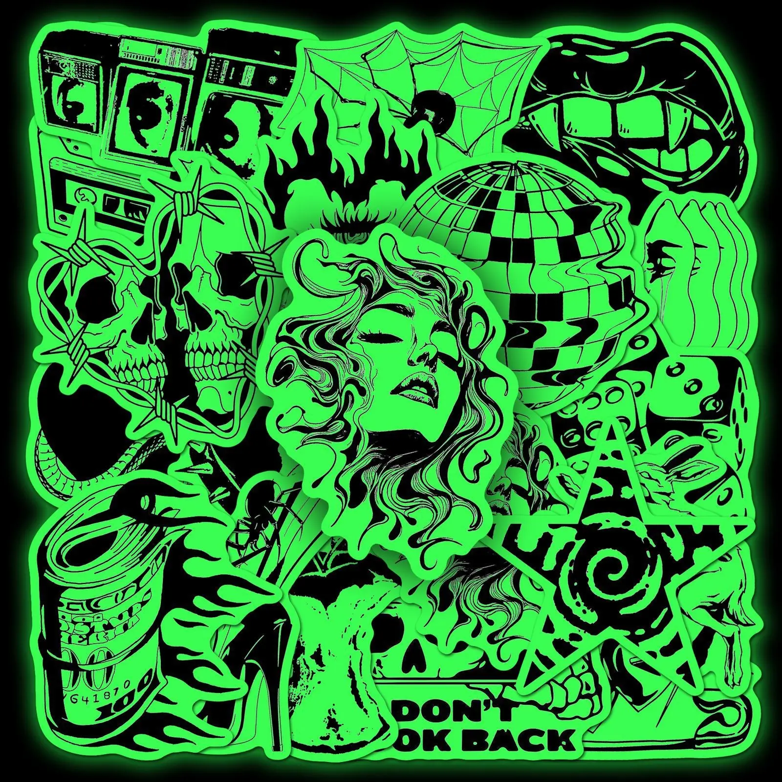 20Pcs Trendy Graffiti Glow-In-The-Dark Stickers, Waterproof Creative Decorative Stickers for Luggage and Helmets, Cross-Border Fashion Accessories