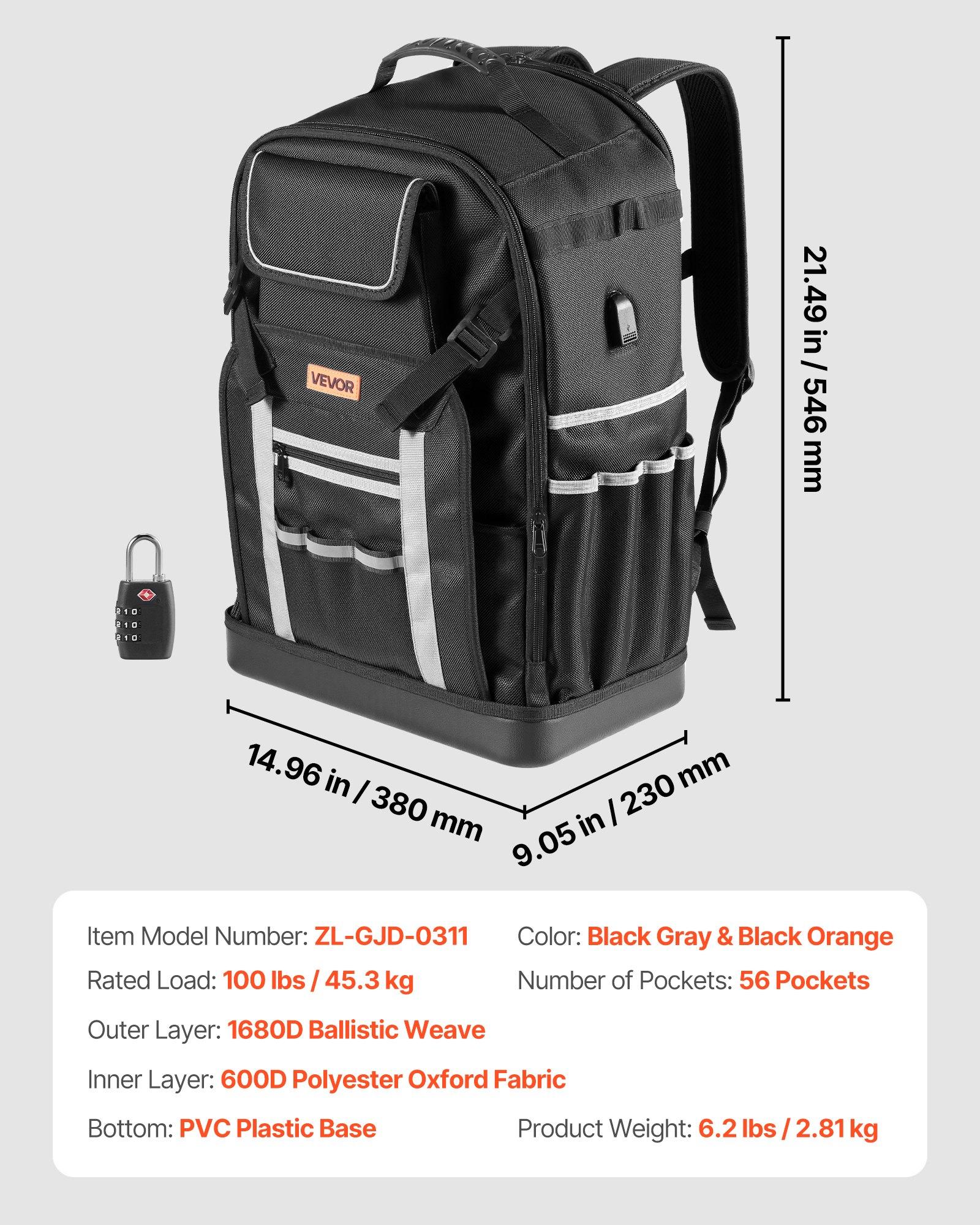 VEVOR Tool Backpack, 56 Pockets, Heavy-duty Tools Storage Organizer Bags with Molded Base, Electrician Jobsite Backpack for Construction Jobsite, Electrician, Industrial, Repairman, and HVAC Techs VEVOR Tool Backpack, 56 Pockets, Heavy-duty Tools Storage Organizer Bags with Molded Base, Electrician Jobsite Backpack for Construction Jobsite, Electrician, Industrial, Repairman, and HVAC Techs