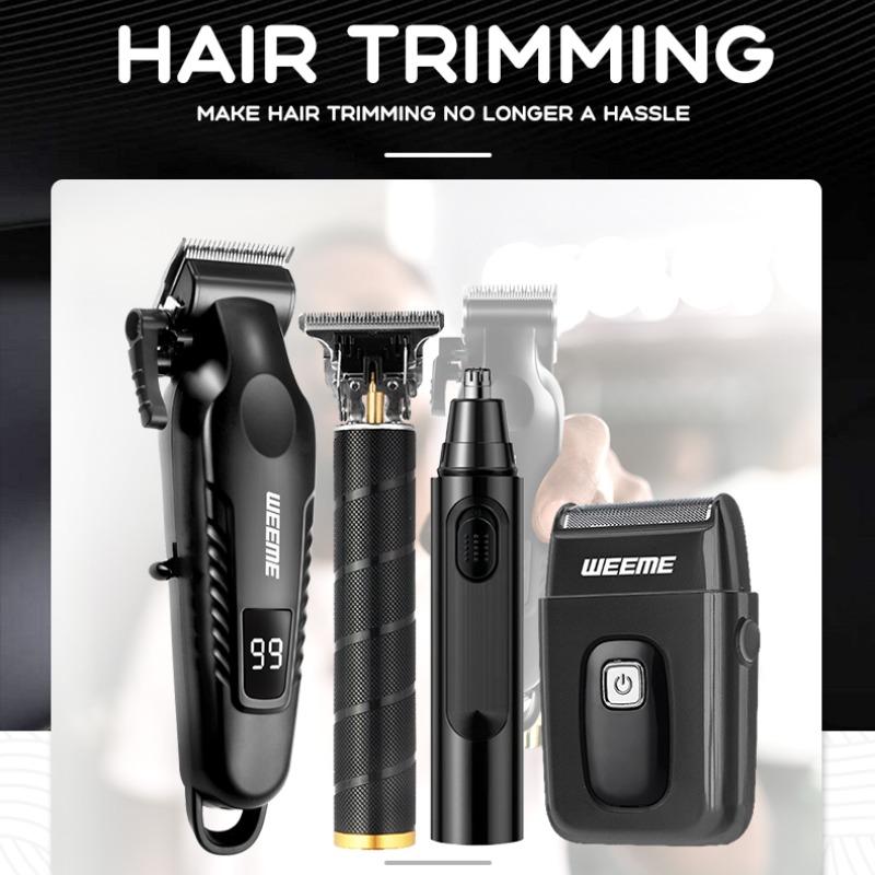 Men's Electric Shaver Set, Home & Car Use, Trimmer, Nose Hair Clipper, Portable Travel Grooming Kit, 2-4 Piece Set, Multifunctional Hair Shaver, Beard Shaver Kit