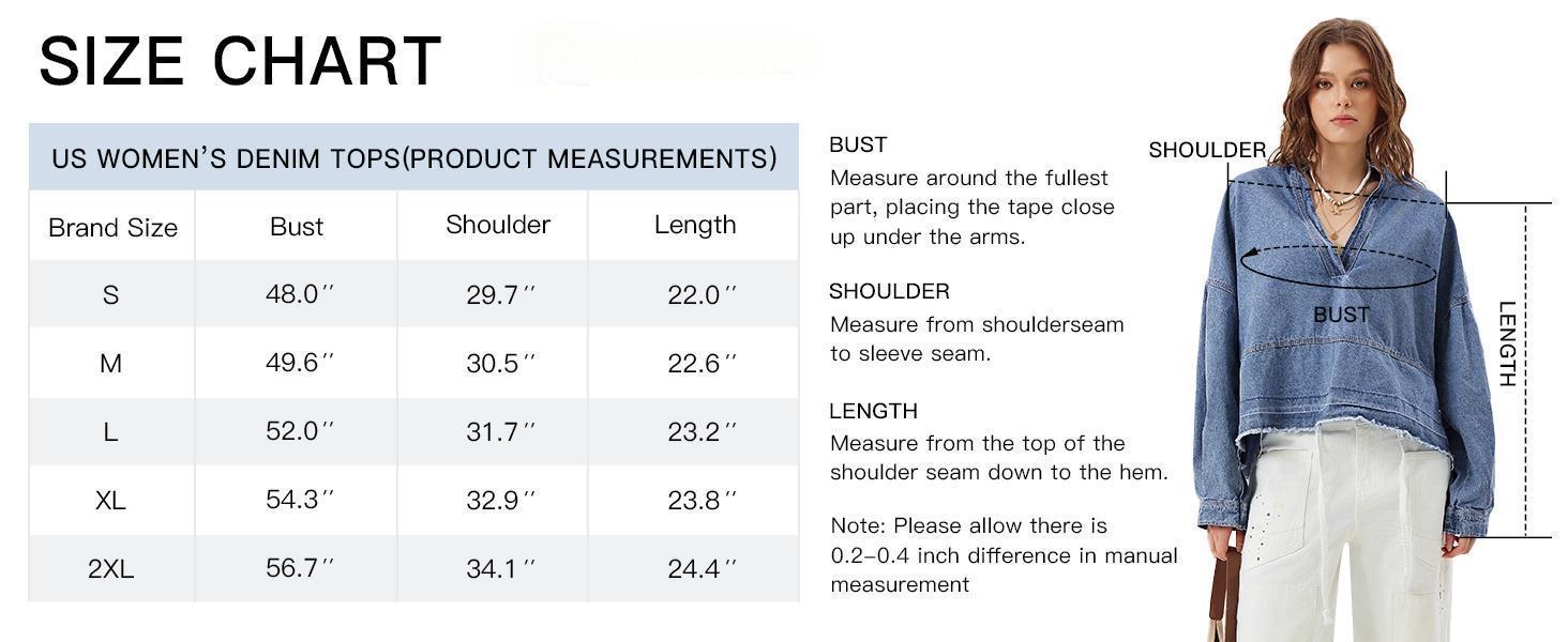 FMEYOA S~2XL Womenswear FallFreshness Denim Pullover Casual Comfort Button V Neck Blouse Loose Fit Tops Longsleeves Jean Jacket With Pocket