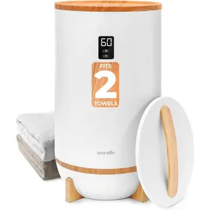 SereneLife Towel and Blanket Warmer - Single Touch Portable Towel Heater for Bathroom, Fragrant Disc Holder, LED Ring, 2 Large Towel Capacity, Built-in Timer (15-60 mins), Auto Shut-Off (White)