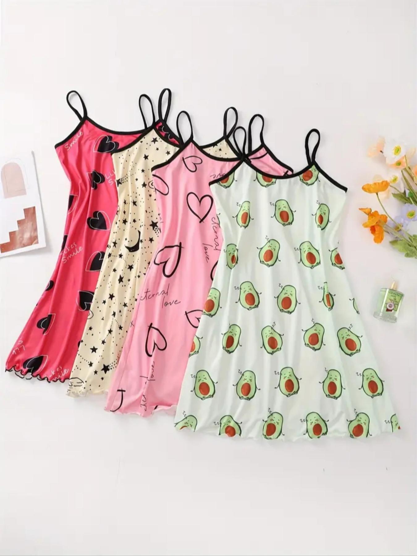 Women's All Over Print Cami Nightdress, Casual Soft Comfortable Spaghetti Strap Nightgown for All Seasons, Lady's Sleepwear for Indoor Wear, Breathable Sleep Dress