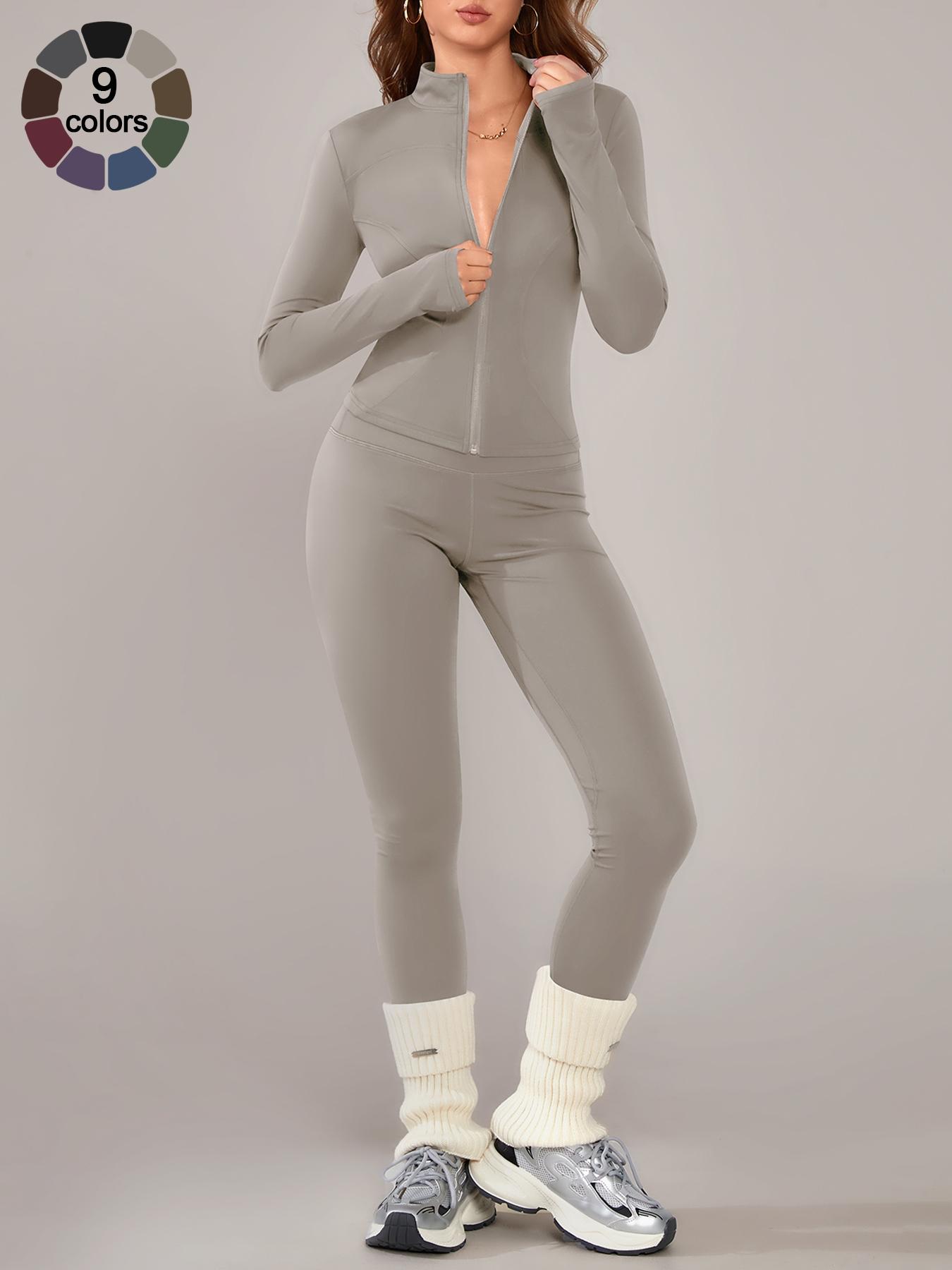 Women's Breathable Sporty Yoga Set, Tight-Fitting High Waist Pants & Long Sleeve Jacket for Fall & Winter, Clothes Set for Gym Outdoor Running