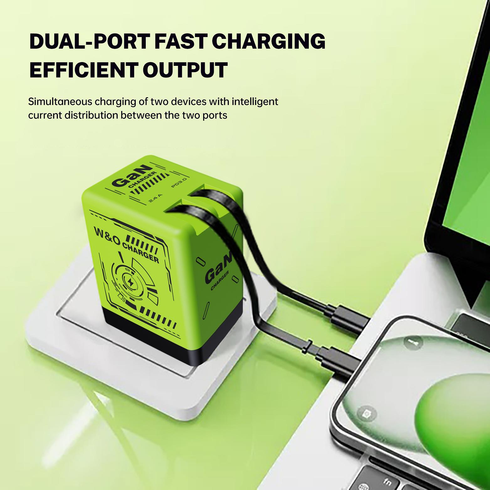 W&O Compatible with  120W GaN Charger with Retractable Type-C & Lightning Cables |  Fast Charger Foldable Travel Adapter for iPhone, iPad, MacBook
