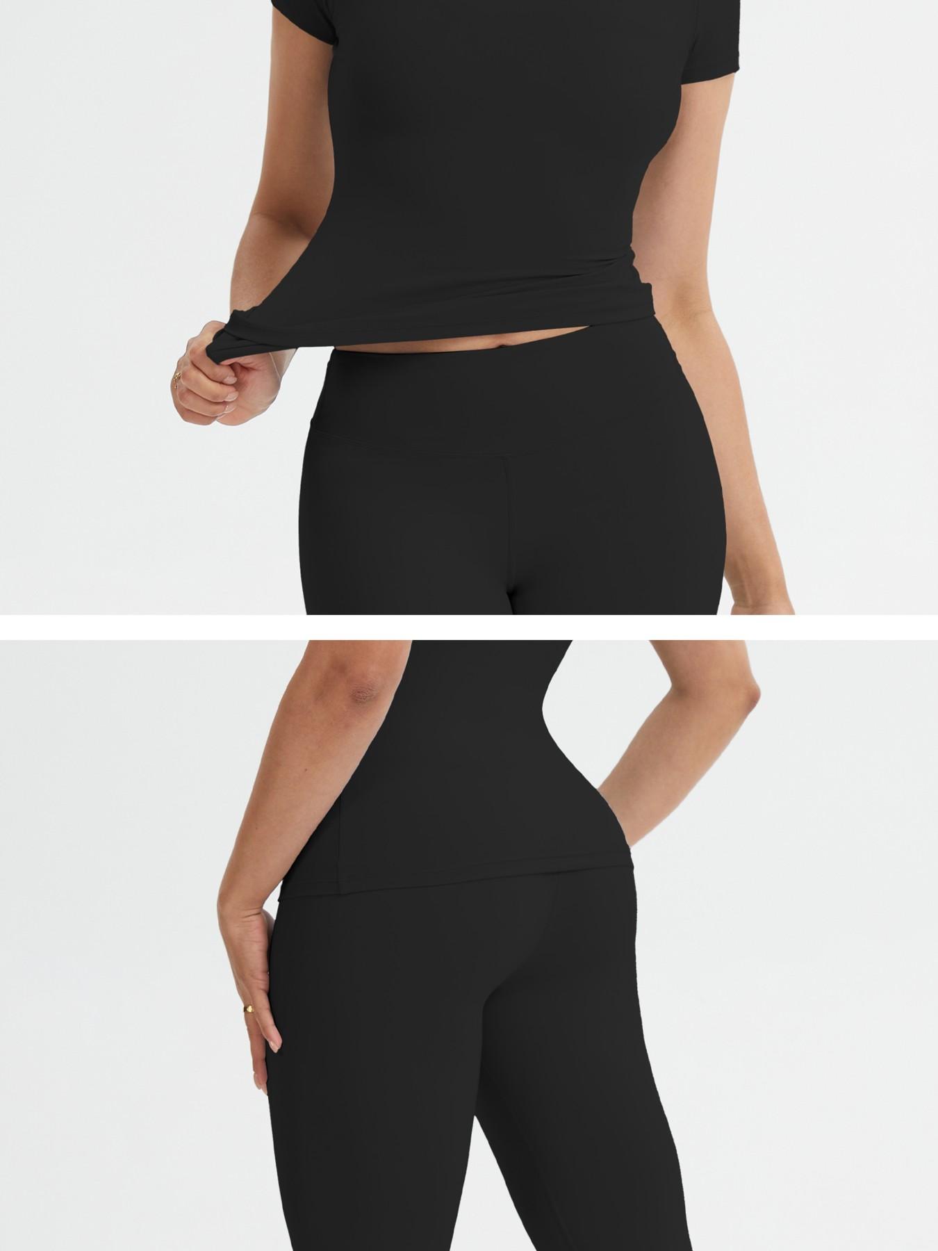 Women's Sportswear Set, Slim-Fit Short Sleeves & High-Waisted Yoga Pants, Ideal for Gym Running Outdoor Activities, Gym Yoga Outfit