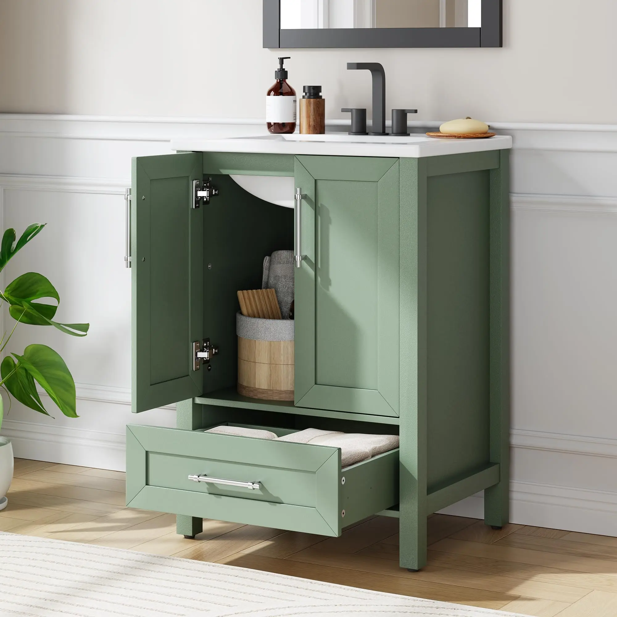 GARVEE 24" Bathroom Vanity with Sink with Waterproof Foot,Green