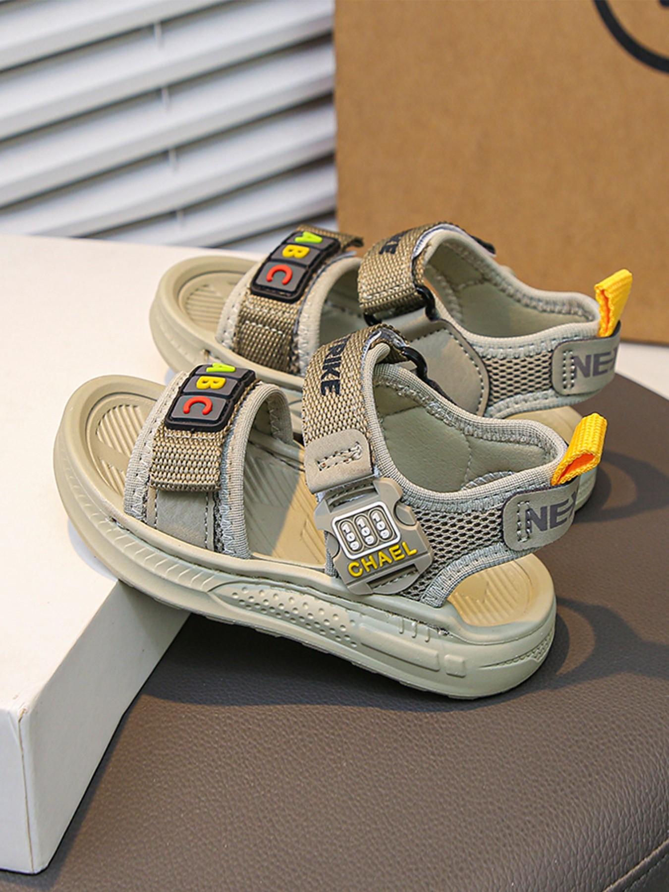 Baby Boys' Abc Letter Print Sandals, Breathable Mesh with Adjustable Velcro Straps, Anti-Slip Soft Sole, Summer Outdoor Walking Shoes